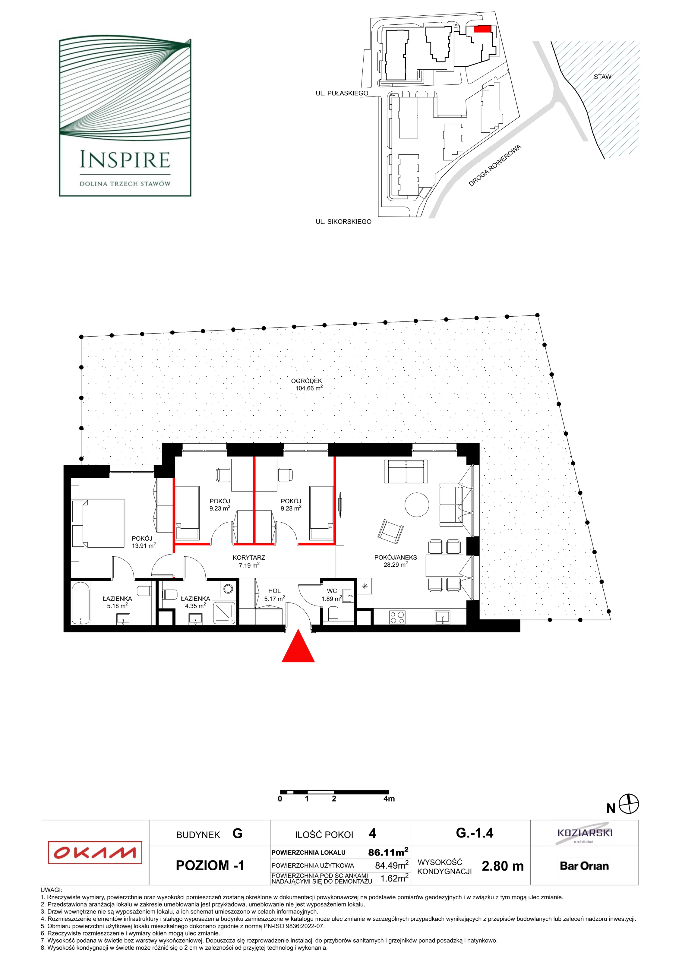 Mieszkanie 84,22 m², przyziemie, oferta nr G.-1.4, Inspire, Katowice, Osiedle Paderewskiego-Muchowiec, Dolina Trzech Stawów, ul. gen. Sikorskiego 41