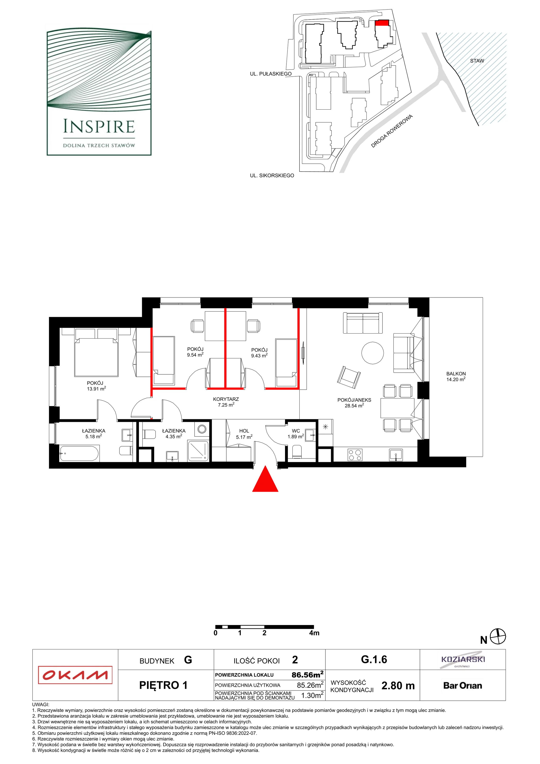 Mieszkanie 84,91 m², piętro 1, oferta nr G.1.6, Inspire, Katowice, Osiedle Paderewskiego-Muchowiec, Dolina Trzech Stawów, ul. gen. Sikorskiego 41