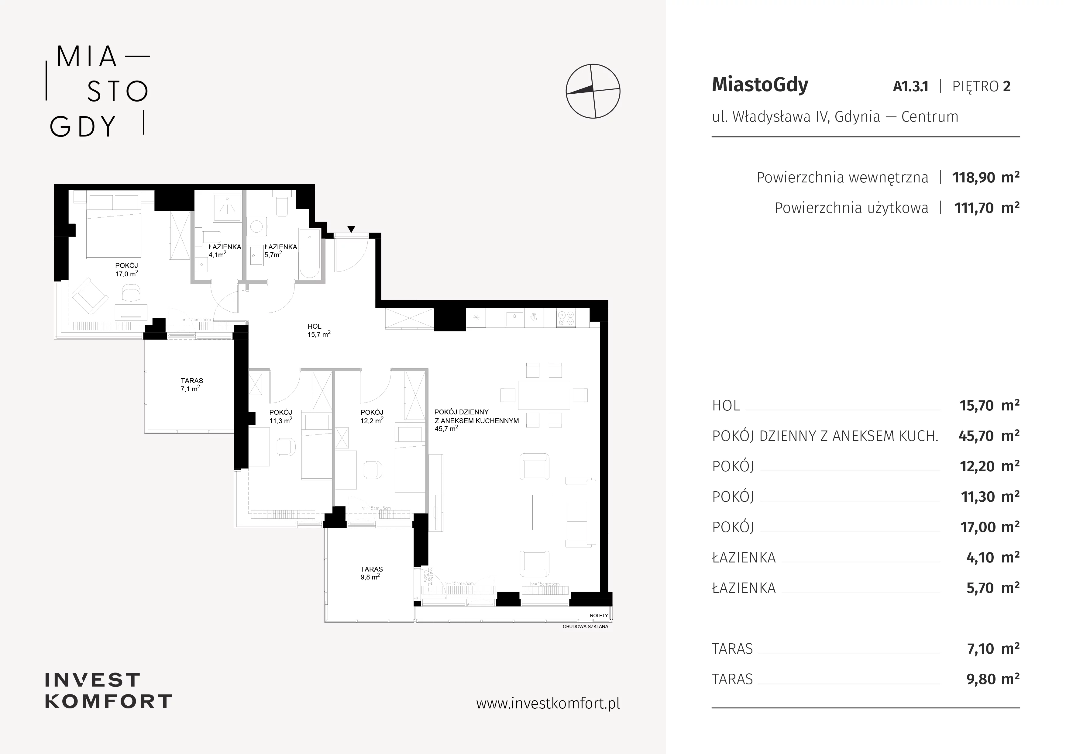 4 pokoje, apartament 118,90 m², piętro 2, oferta nr WLAD_A_A1.3.1, Miasto GDY, Gdynia, Śródmieście, ul. Władysława IV