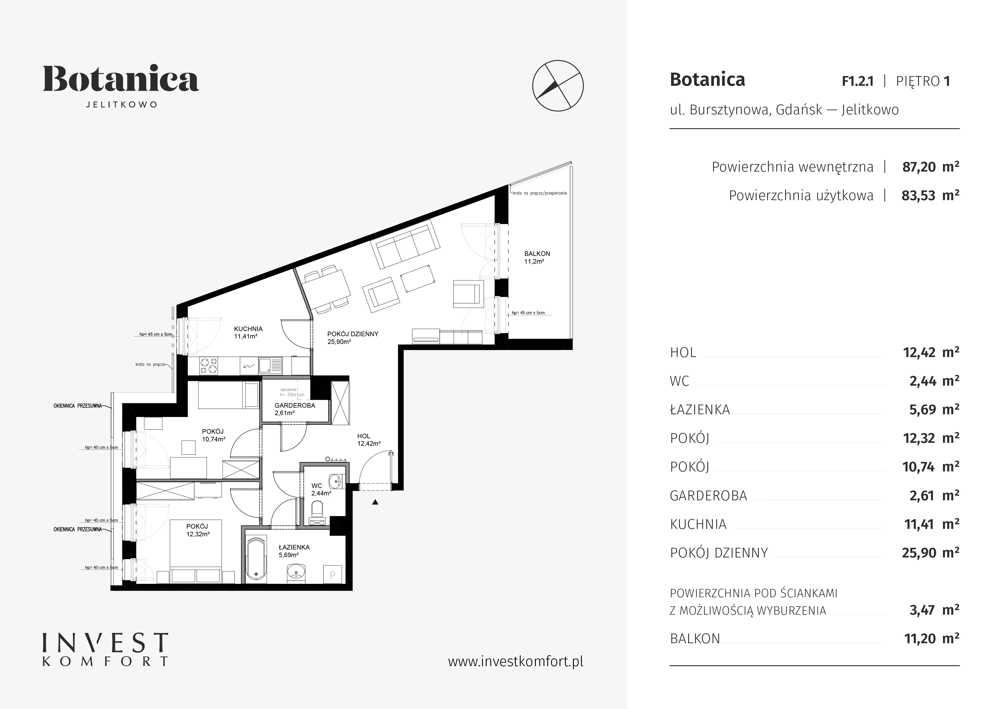 Apartament 87,20 m², piętro 1, oferta nr JELI_FGH_F1.2.1, Botanica, Gdańsk, Żabianka-Wejhera-Jelitkowo-Tysiąclecia, Jelitkowo, ul. Bursztynowa