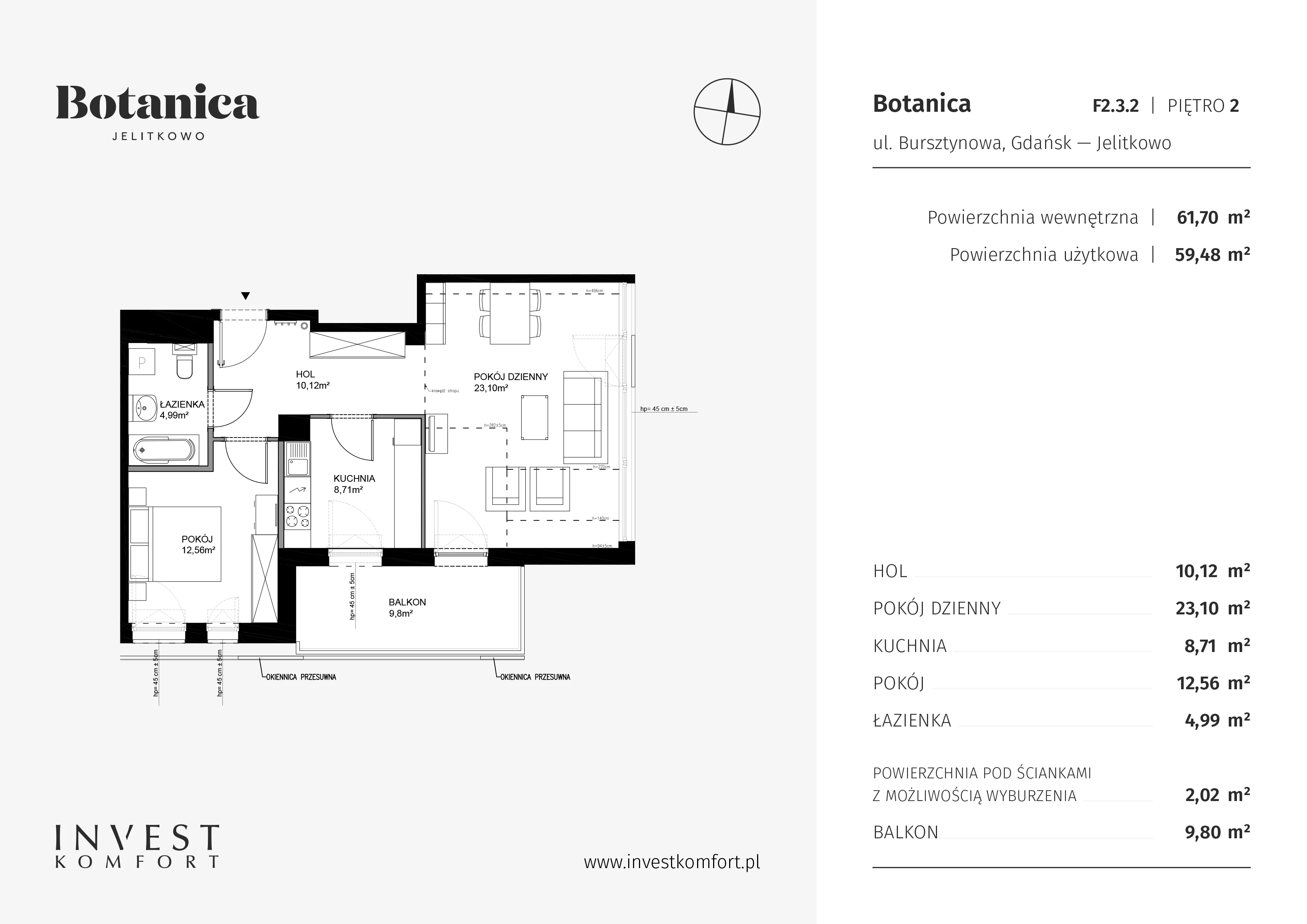 Apartament 61,70 m², piętro 2, oferta nr JELI_FGH_F2.3.2, Botanica, Gdańsk, Żabianka-Wejhera-Jelitkowo-Tysiąclecia, Jelitkowo, ul. Bursztynowa