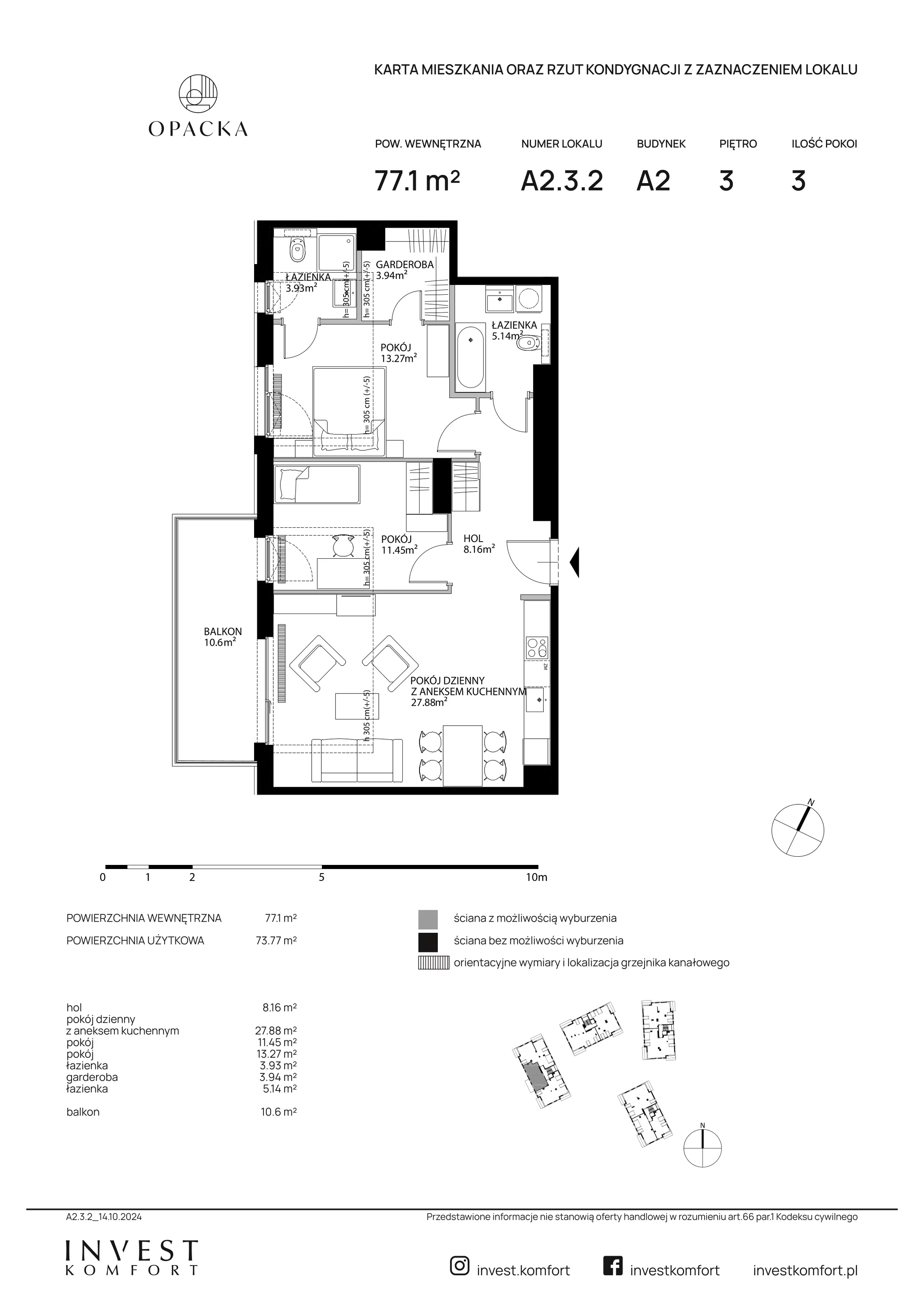 Apartament 77,10 m², piętro 3, oferta nr OPAC_OPAC_A2.3.2, Opacka, Gdańsk, Oliwa, ul. Opacka