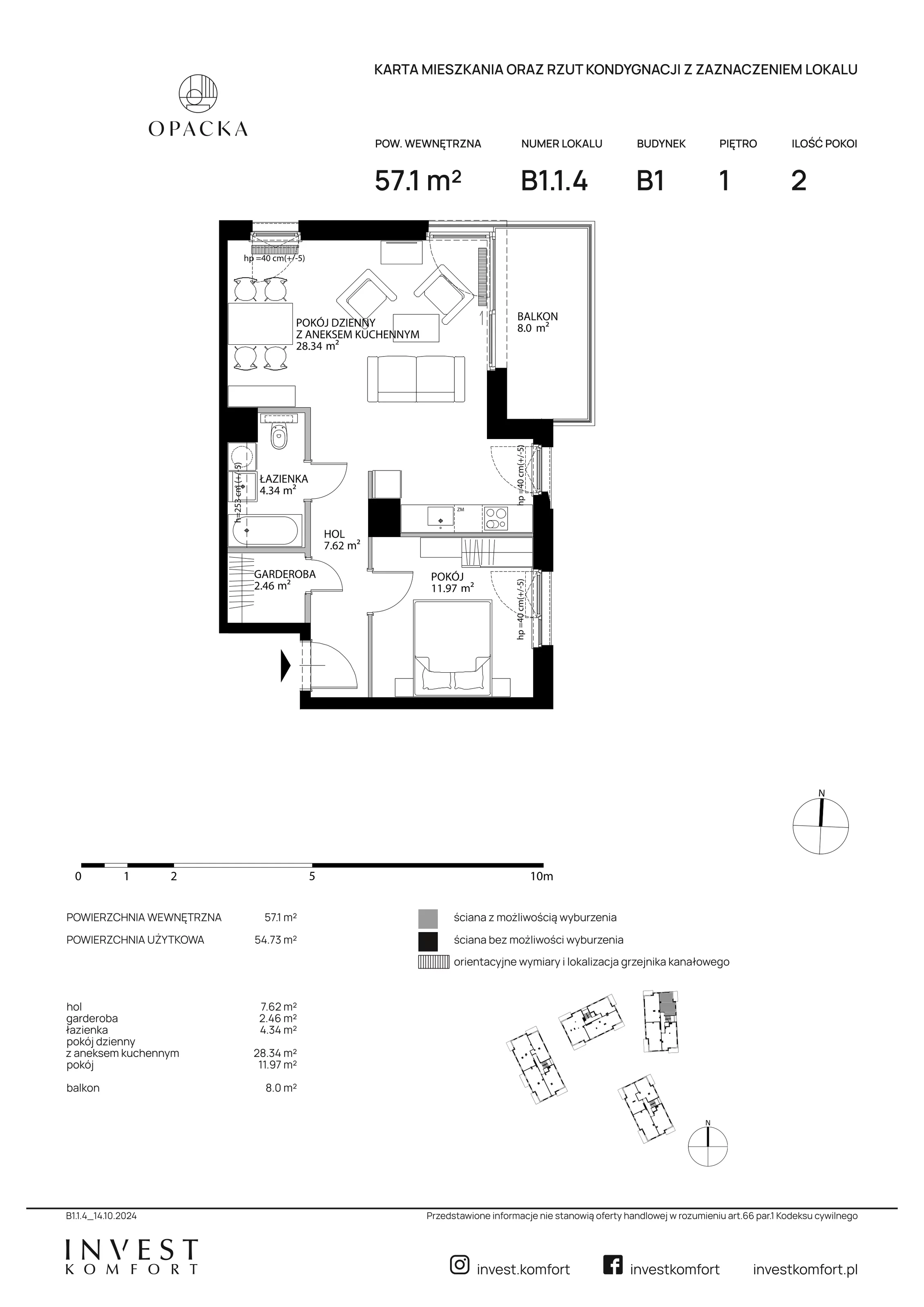 Apartament 57,10 m², piętro 1, oferta nr OPAC_OPAC_B1.1.4, Opacka, Gdańsk, Oliwa, ul. Opacka