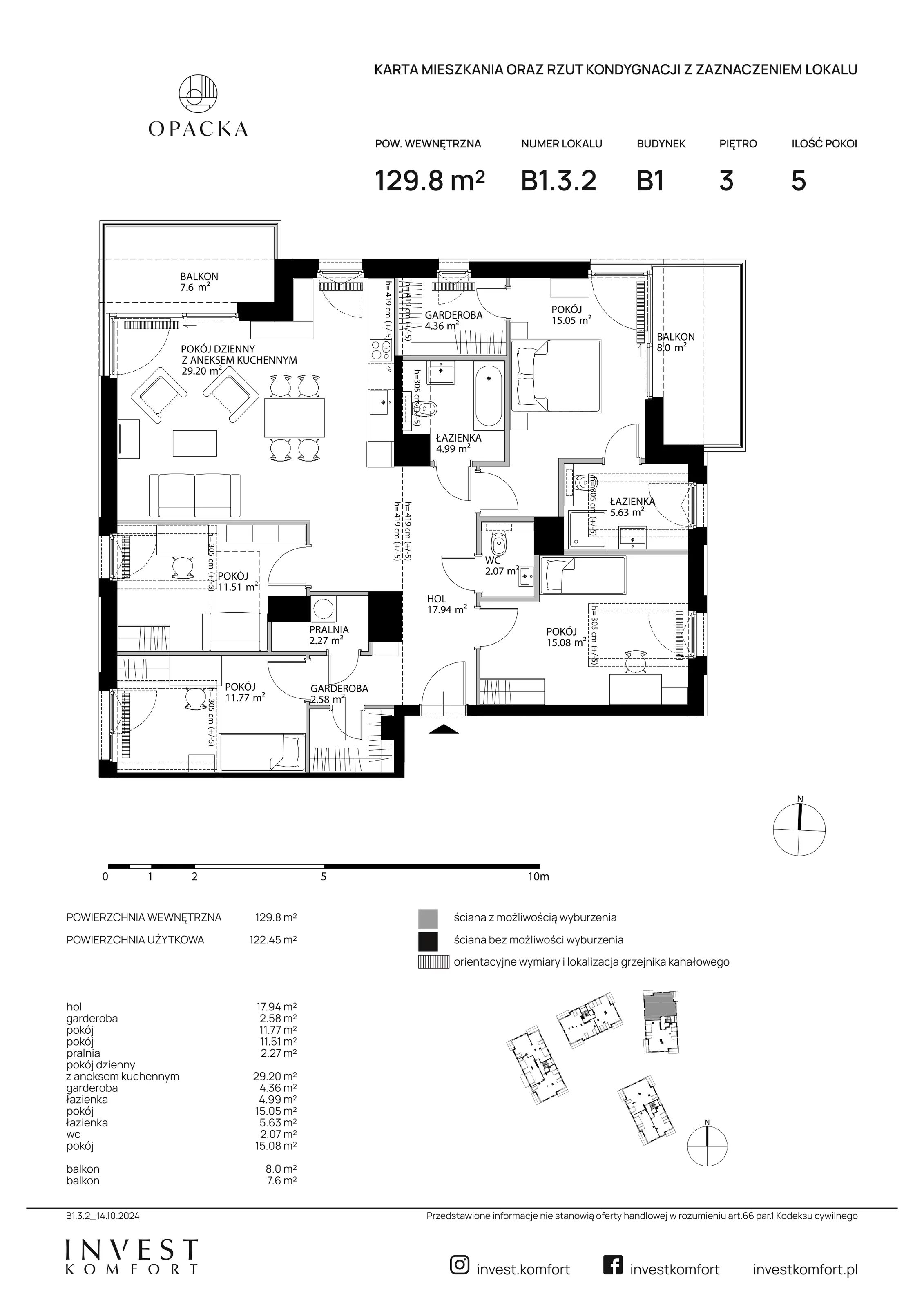 Apartament 129,80 m², piętro 3, oferta nr OPAC_OPAC_B1.3.2, Opacka, Gdańsk, Oliwa, ul. Opacka