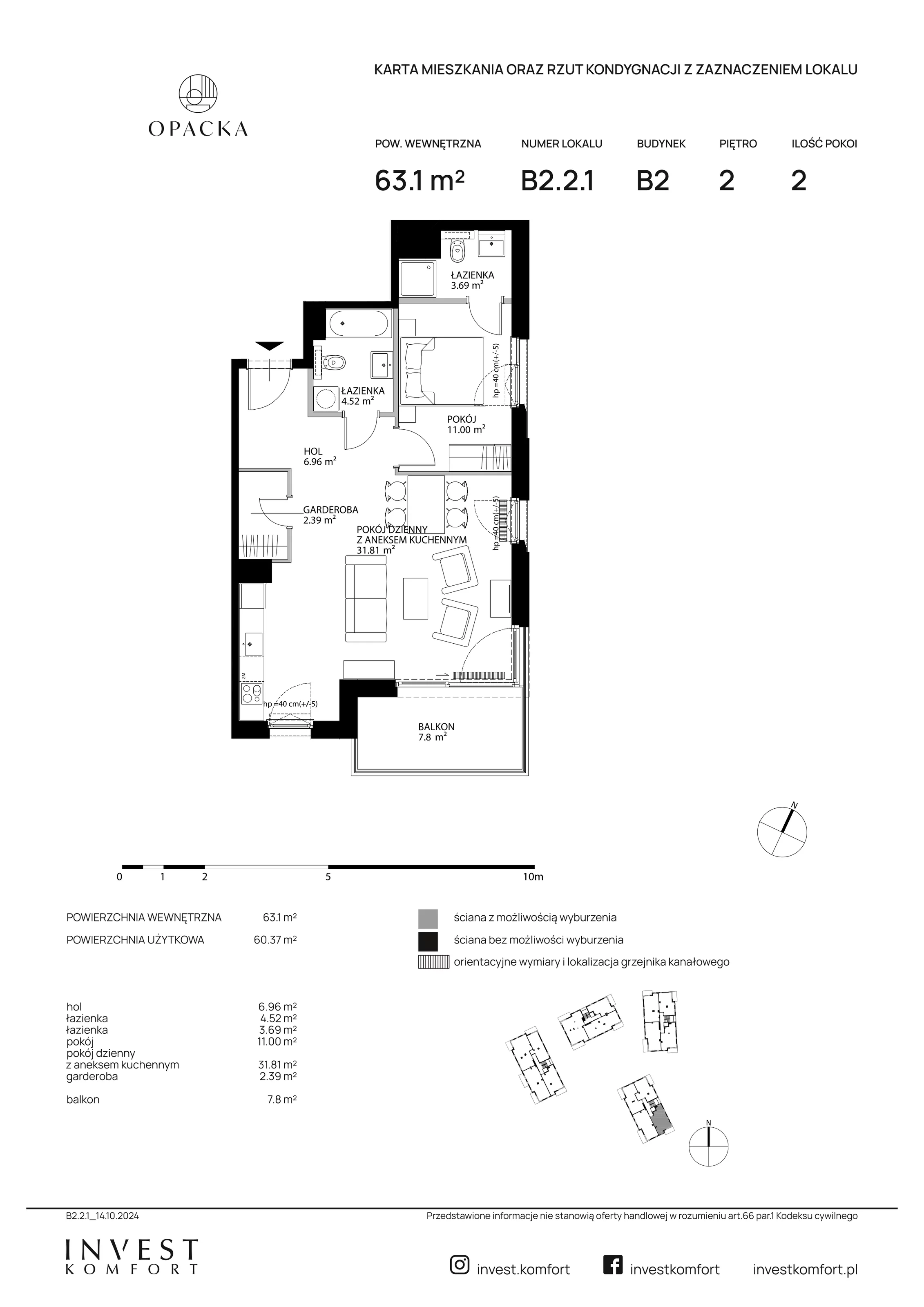 Apartament 63,10 m², piętro 2, oferta nr OPAC_OPAC_B2.2.1, Opacka, Gdańsk, Oliwa, ul. Opacka