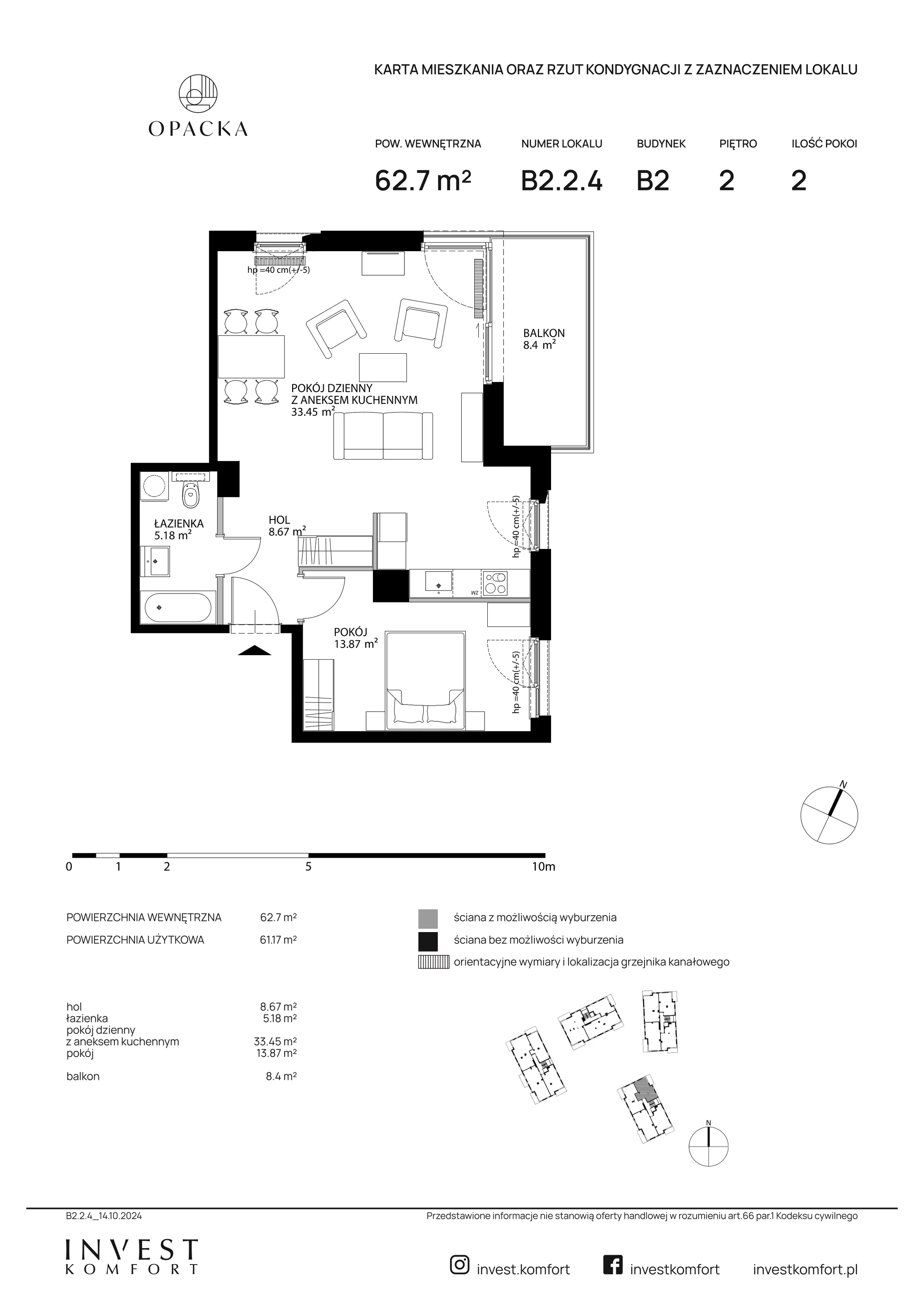 Apartament 62,70 m², piętro 2, oferta nr OPAC_OPAC_B2.2.4, Opacka, Gdańsk, Oliwa, ul. Opacka