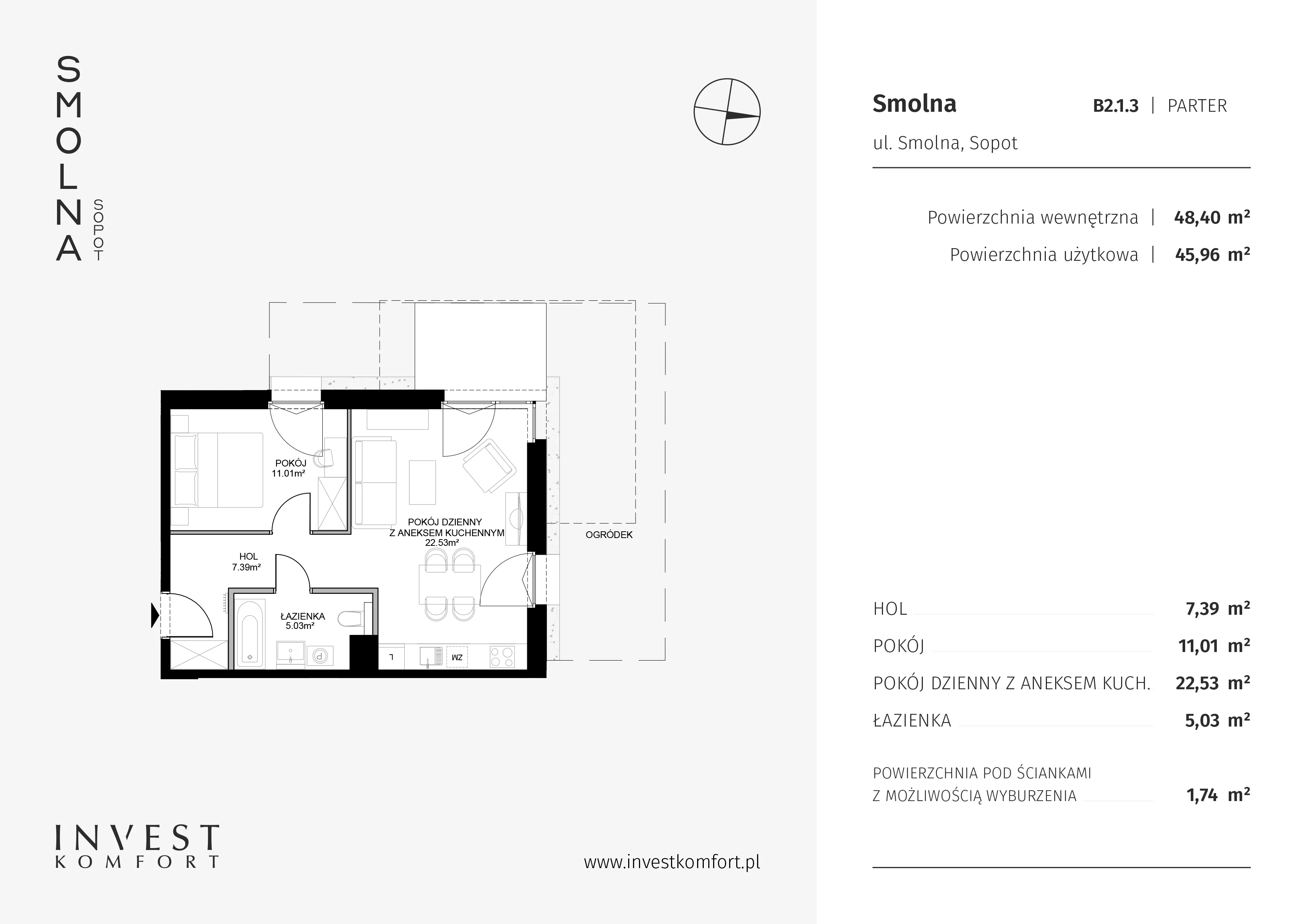 Apartament 48,40 m², parter, oferta nr SMOL_ABC_B2.1.3, Smolna , Sopot, Świemirowo, ul. Smolna