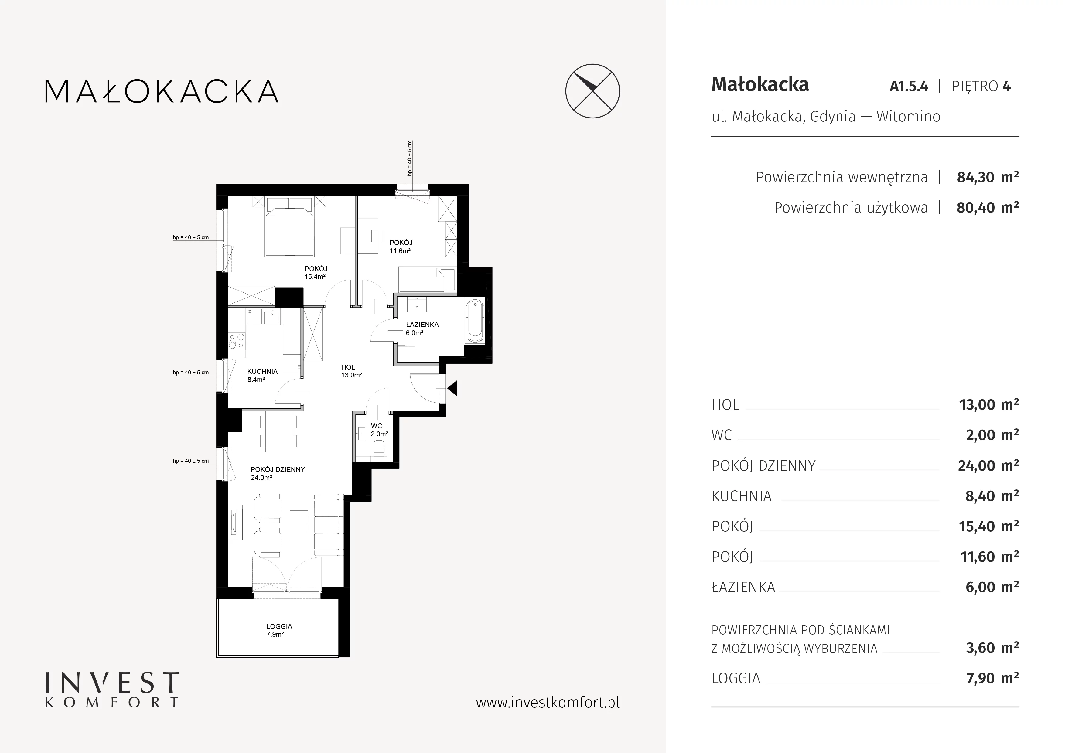 Apartament 83,50 m², piętro 4, oferta nr MALO_MALO_A1.5.4, Małokacka, Gdynia, Witomino, ul. Małokacka