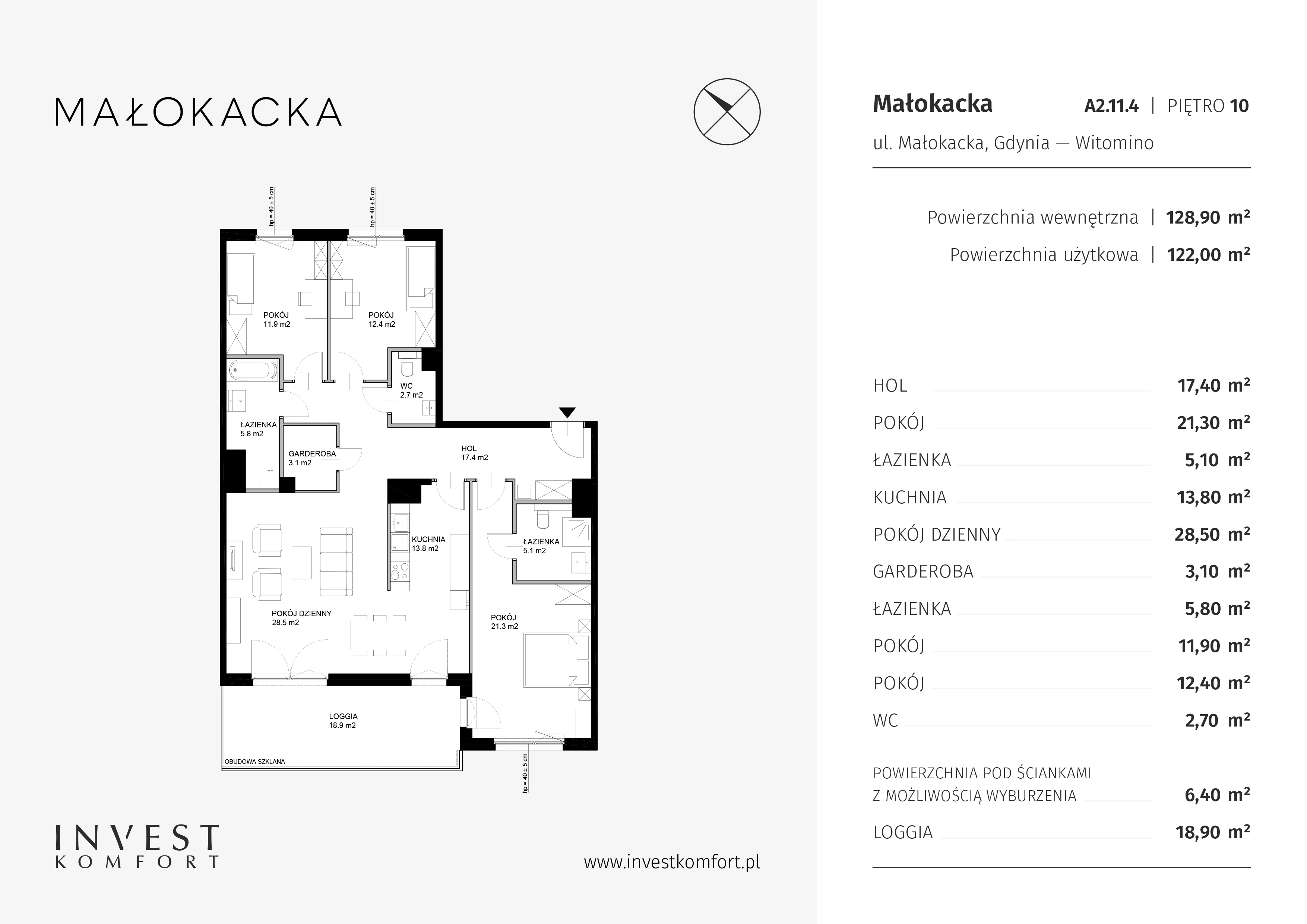 Apartament 127,60 m², piętro 10, oferta nr A2.11.4, Małokacka, Gdynia, Witomino, ul. Małokacka