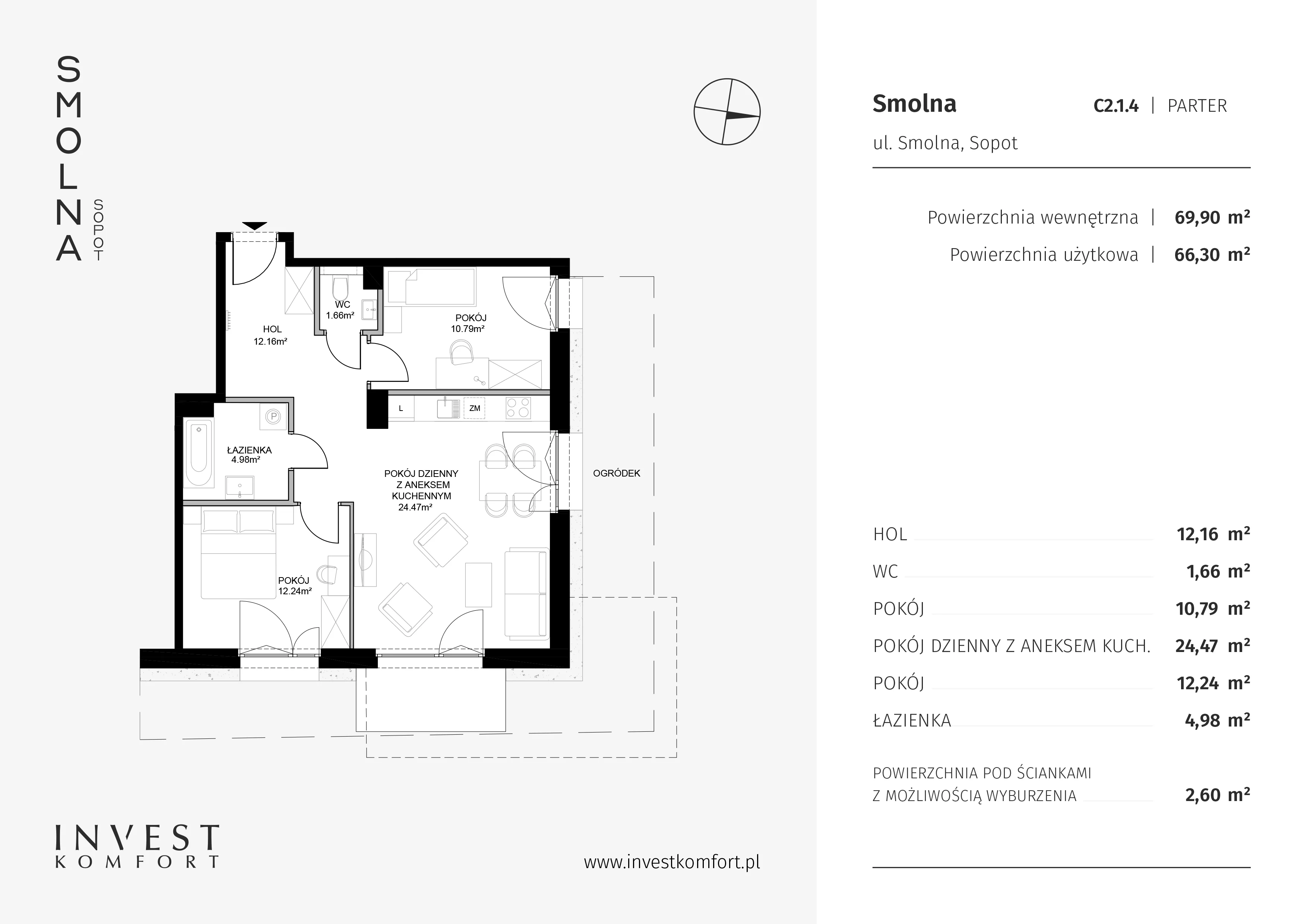 Mieszkanie 69,90 m², parter, oferta nr SMOL_ABC_C2.1.4, Smolna , Sopot, Świemirowo, ul. Smolna