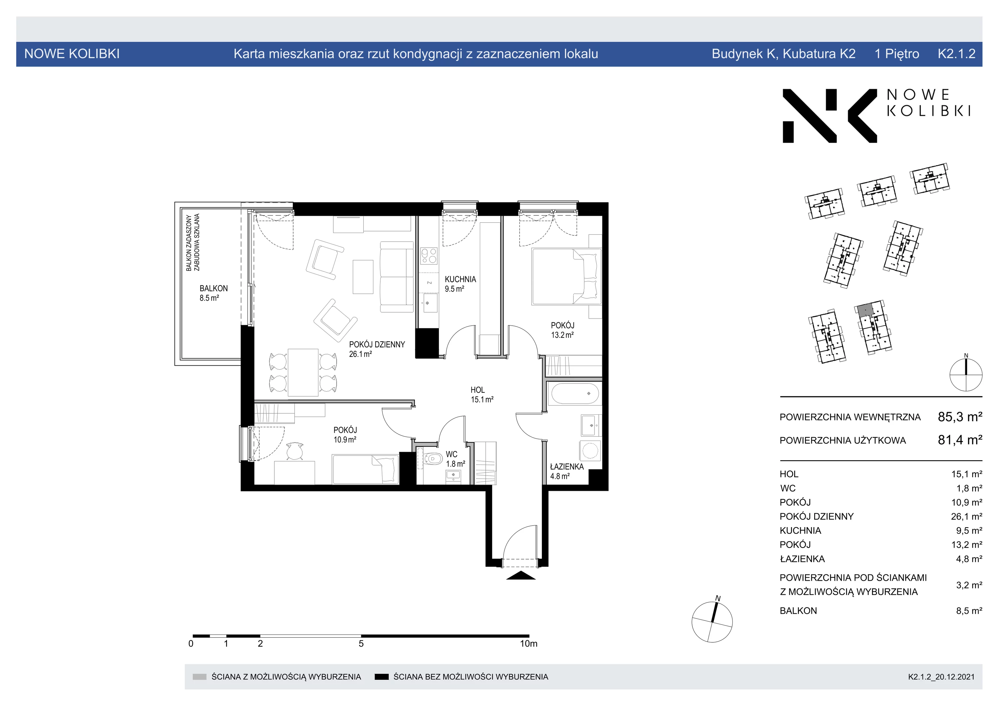 Apartament 85,30 m², piętro 1, oferta nr K2.1.2, Nowe Kolibki, Gdynia, Orłowo, Kolibki, ul. Bernadowska