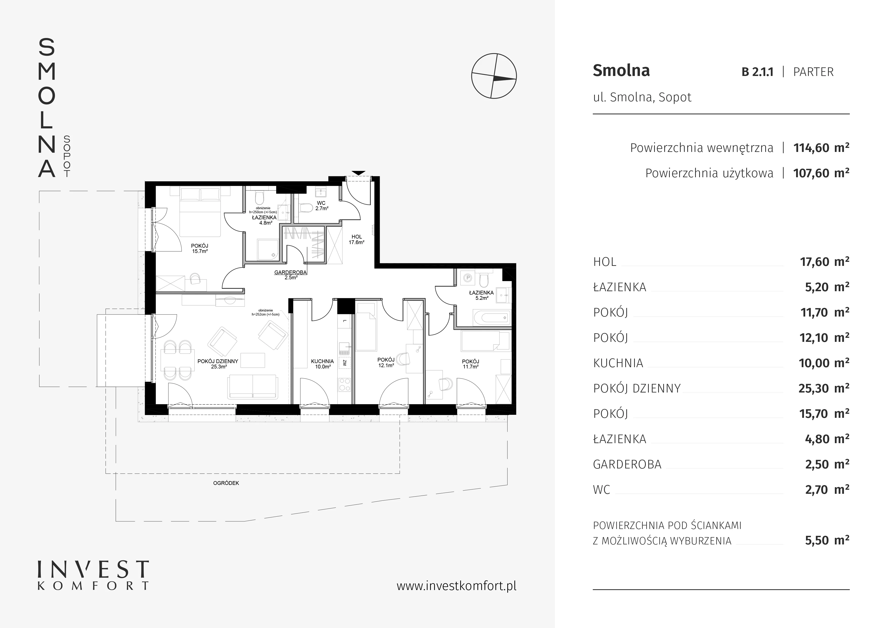 Mieszkanie 114,40 m², parter, oferta nr B2.1.1, Smolna, Sopot, Świemirowo, ul. Smolna