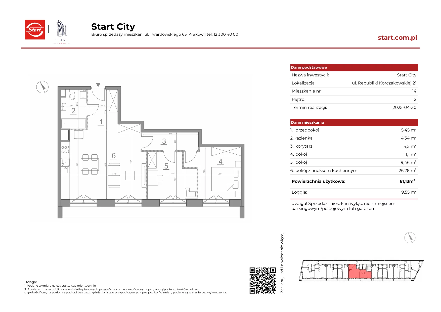 Mieszkanie 61,13 m², piętro 2, oferta nr 21/14, Start City, Kraków, Bieżanów-Prokocim, ul. Republiki Korczakowskiej 21