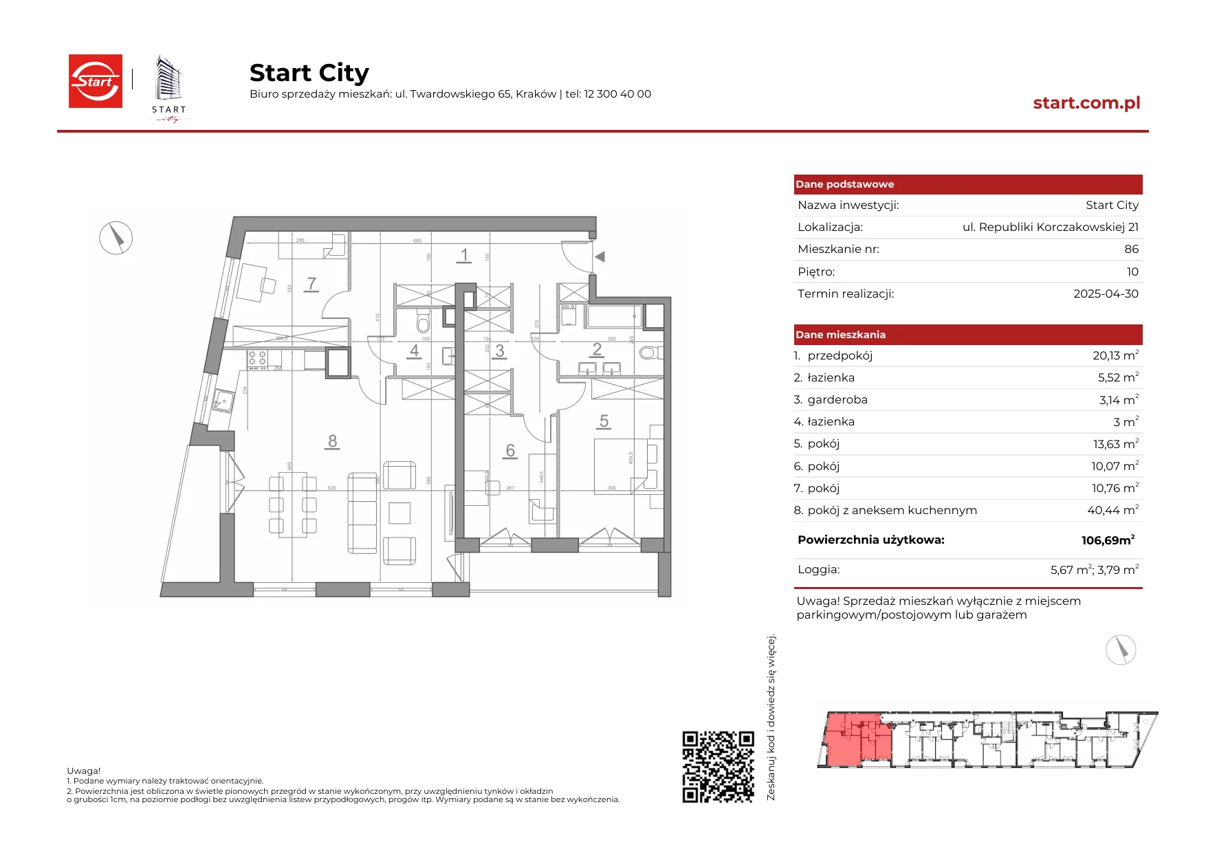Mieszkanie 106,32 m², piętro 10, oferta nr 21/86, Start City, Kraków, Bieżanów-Prokocim, ul. Republiki Korczakowskiej 21