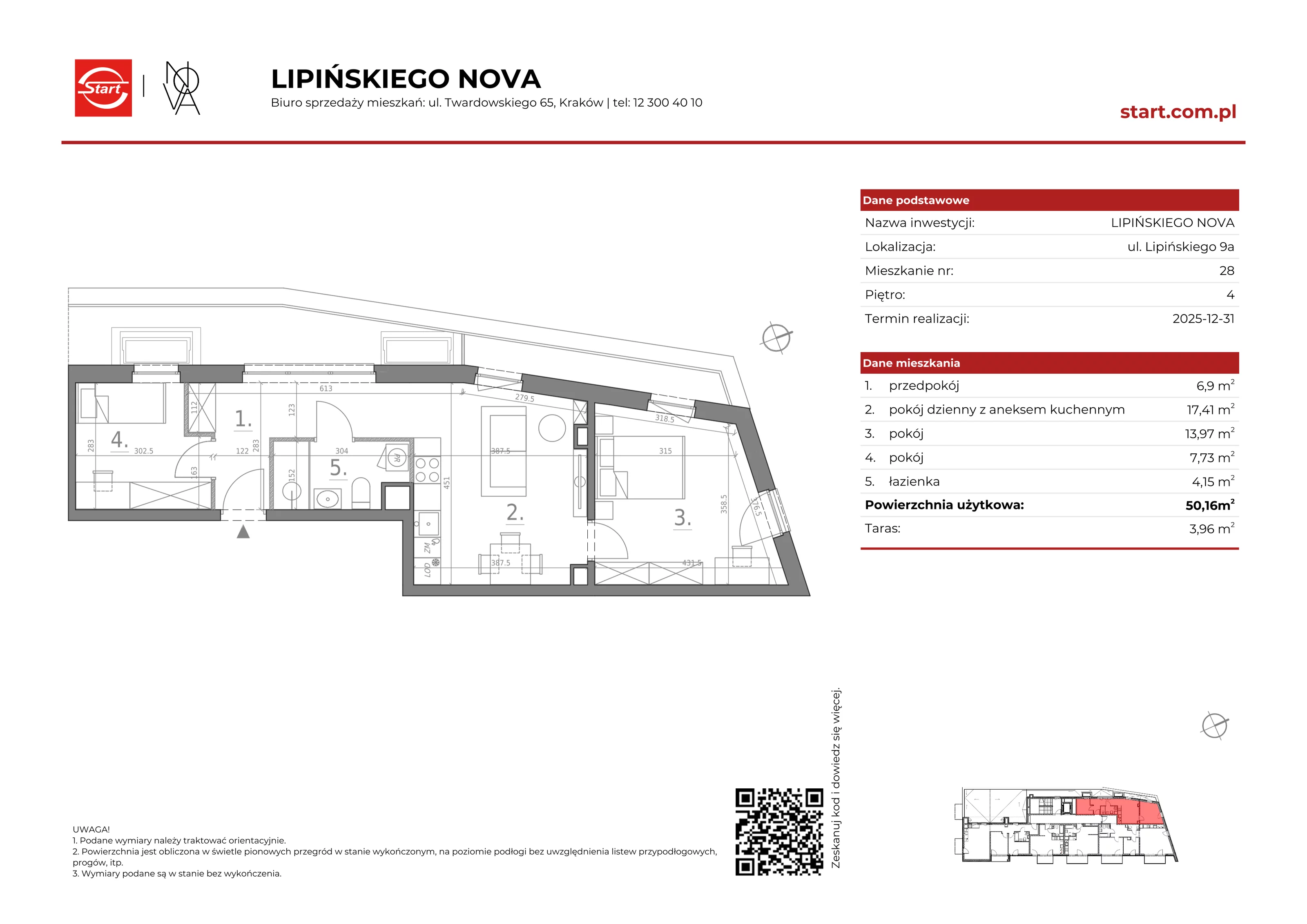 3 pokoje, mieszkanie 50,16 m², piętro 4, oferta nr 9a/28, Lipińskiego Nova, Kraków, Dębniki, Ruczaj, ul. Wacława Lipińskiego