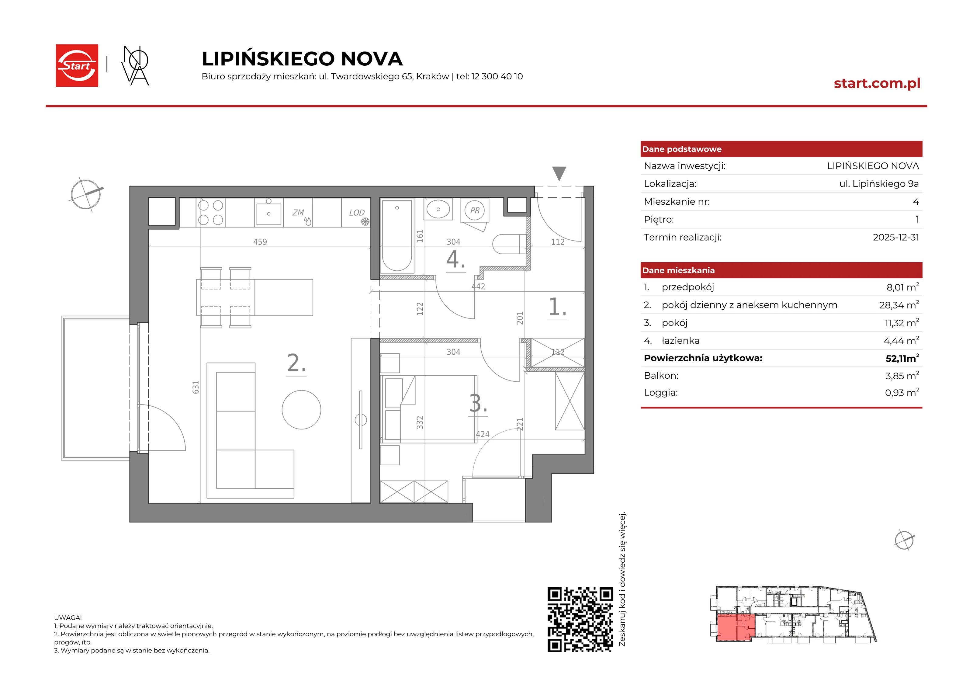 2 pokoje, mieszkanie 52,11 m², piętro 1, oferta nr 9a/4, Lipińskiego Nova, Kraków, Dębniki, Ruczaj, ul. Wacława Lipińskiego