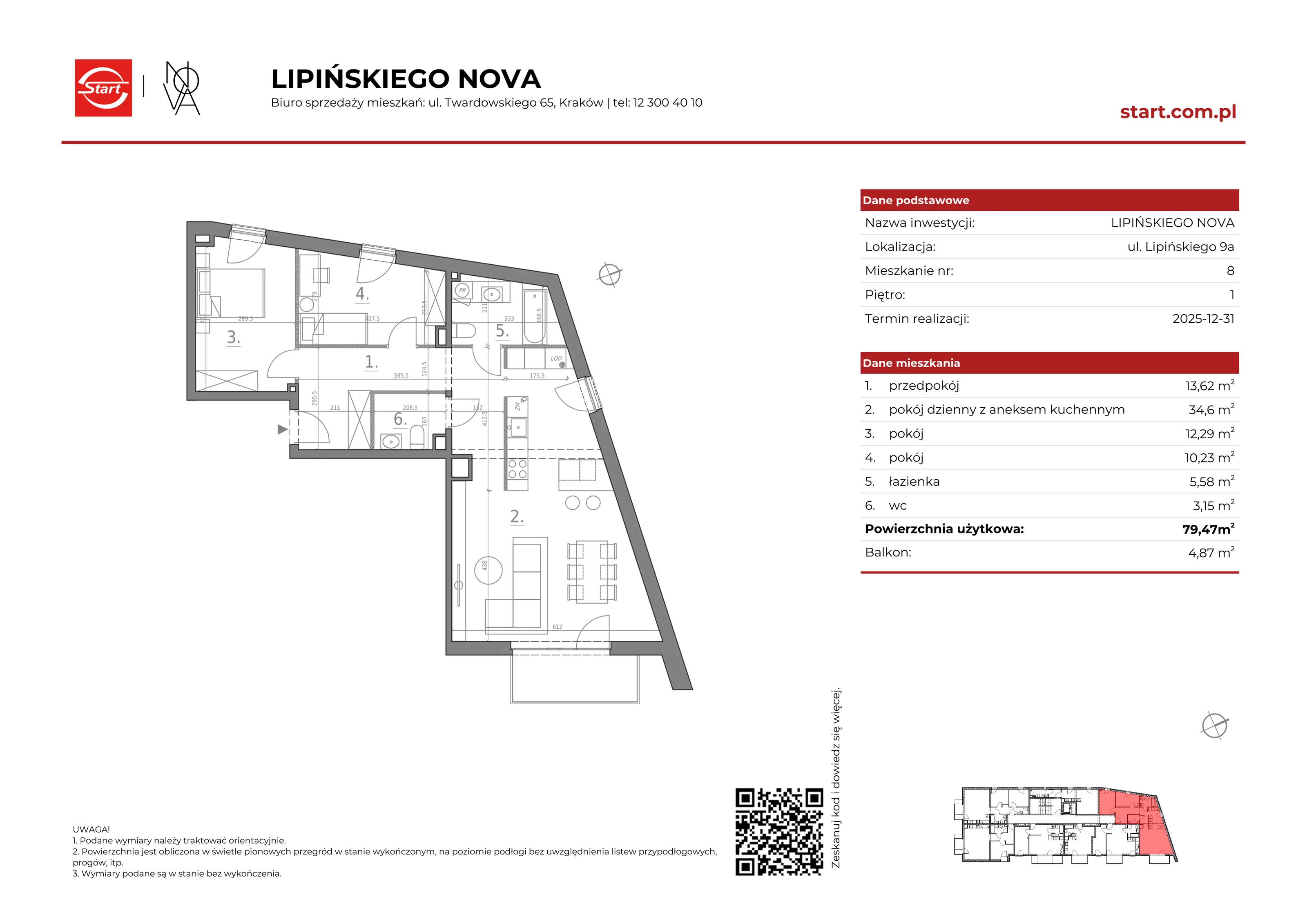 3 pokoje, mieszkanie 79,47 m², piętro 1, oferta nr 9a/8, Lipińskiego Nova, Kraków, Dębniki, Ruczaj, ul. Wacława Lipińskiego