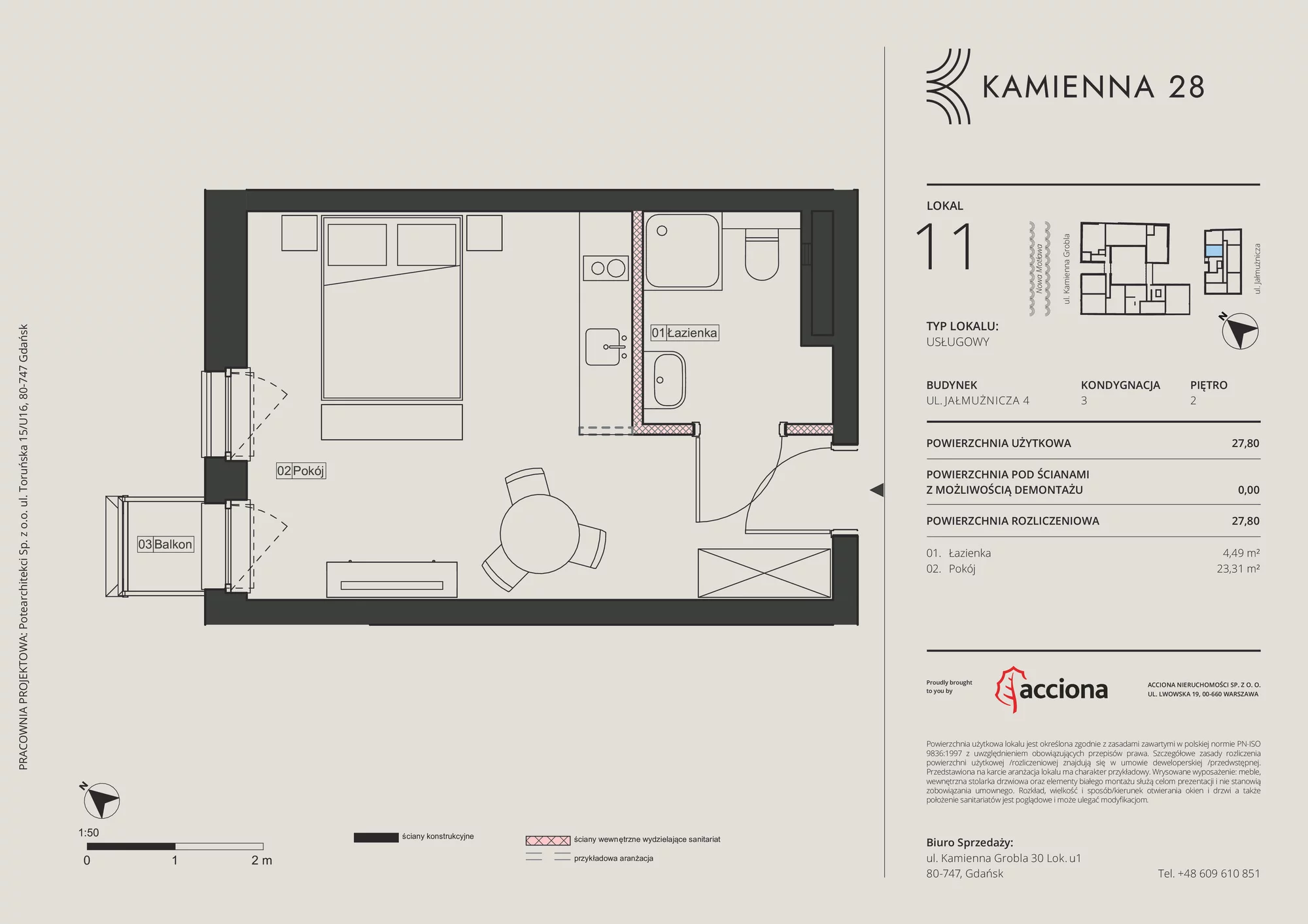 Apartament inwestycyjny 27,80 m², piętro 2, oferta nr 4.11, Kamienna 28 - apartamenty inwestycyjne, Gdańsk, Śródmieście, Dolne Miasto, ul. Jałmużnicza 4