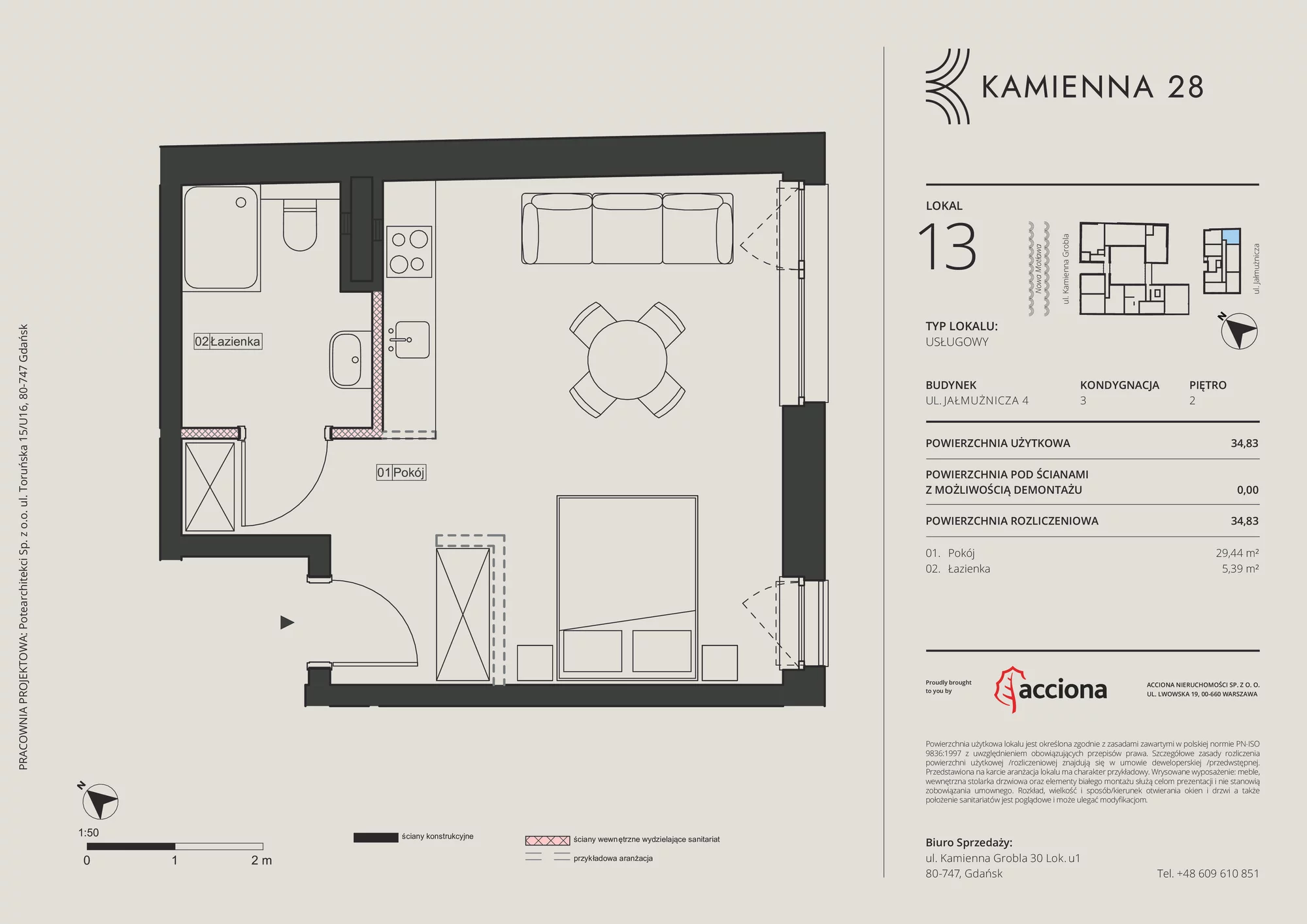 1 pokój, apartament inwestycyjny 34,83 m², piętro 2, oferta nr 4.13, Kamienna 28 - apartamenty inwestycyjne, Gdańsk, Śródmieście, Dolne Miasto, ul. Jałmużnicza 4