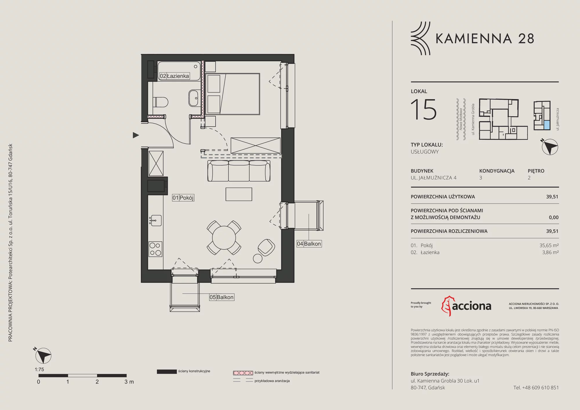 Apartament inwestycyjny 39,51 m², piętro 2, oferta nr 4.15, Kamienna 28 - apartamenty inwestycyjne, Gdańsk, Śródmieście, Dolne Miasto, ul. Jałmużnicza 4