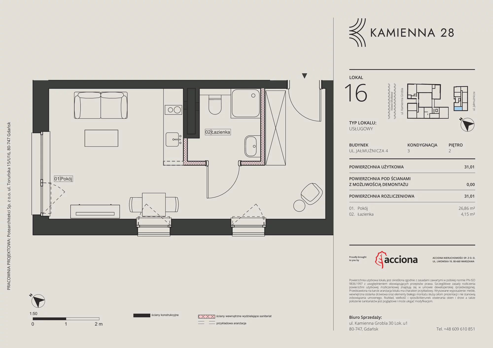 Apartament inwestycyjny 31,01 m², piętro 2, oferta nr 4.16, Kamienna 28 - apartamenty inwestycyjne, Gdańsk, Śródmieście, Dolne Miasto, ul. Jałmużnicza 4