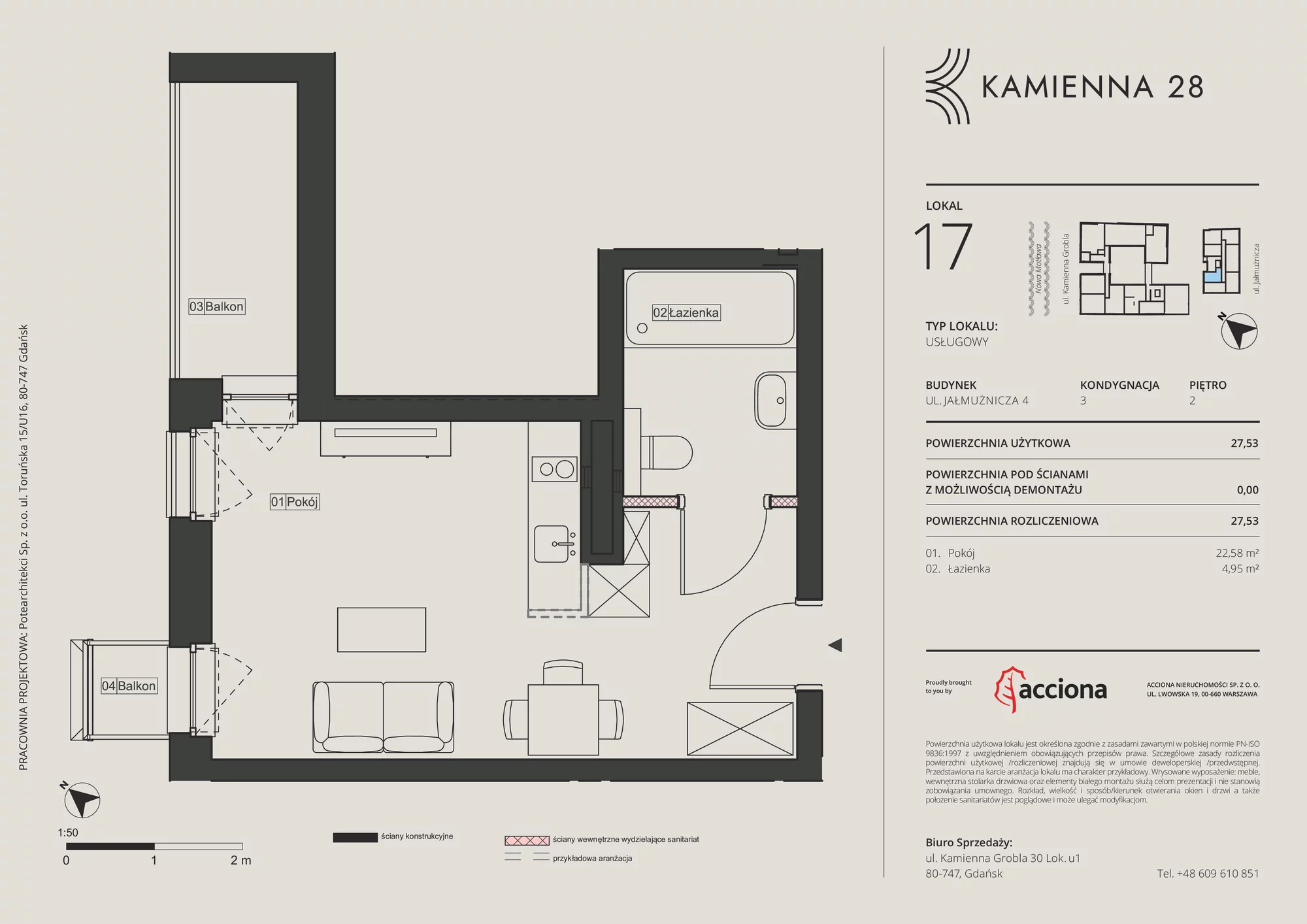 Apartament inwestycyjny 27,53 m², piętro 2, oferta nr 4.17, Kamienna 28 - apartamenty inwestycyjne, Gdańsk, Śródmieście, Dolne Miasto, ul. Jałmużnicza 4