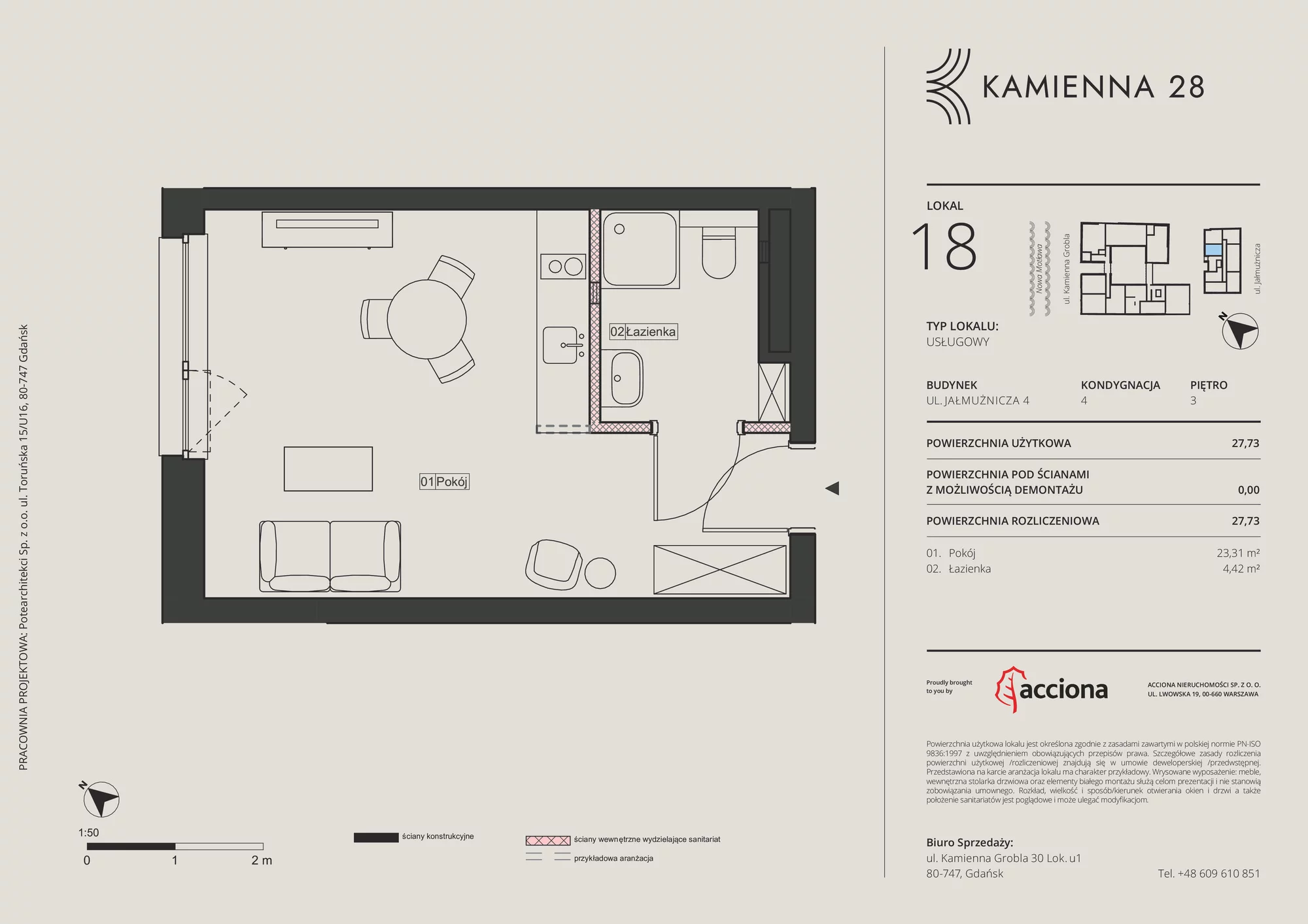 Apartament inwestycyjny 27,73 m², piętro 3, oferta nr 4.18, Kamienna 28 - apartamenty inwestycyjne, Gdańsk, Śródmieście, Dolne Miasto, ul. Jałmużnicza 4