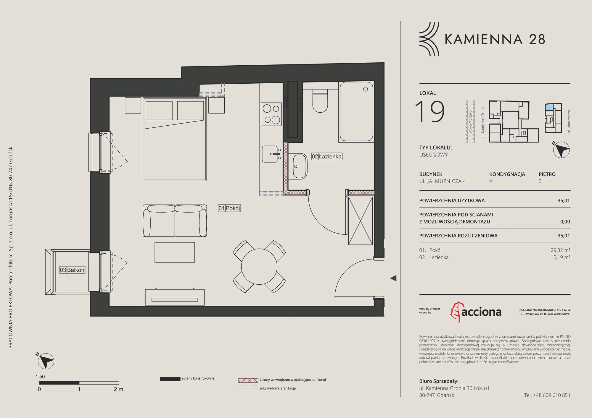 Apartament inwestycyjny 35,01 m², piętro 3, oferta nr 4.19, Kamienna 28 - apartamenty inwestycyjne, Gdańsk, Śródmieście, Dolne Miasto, ul. Jałmużnicza 4