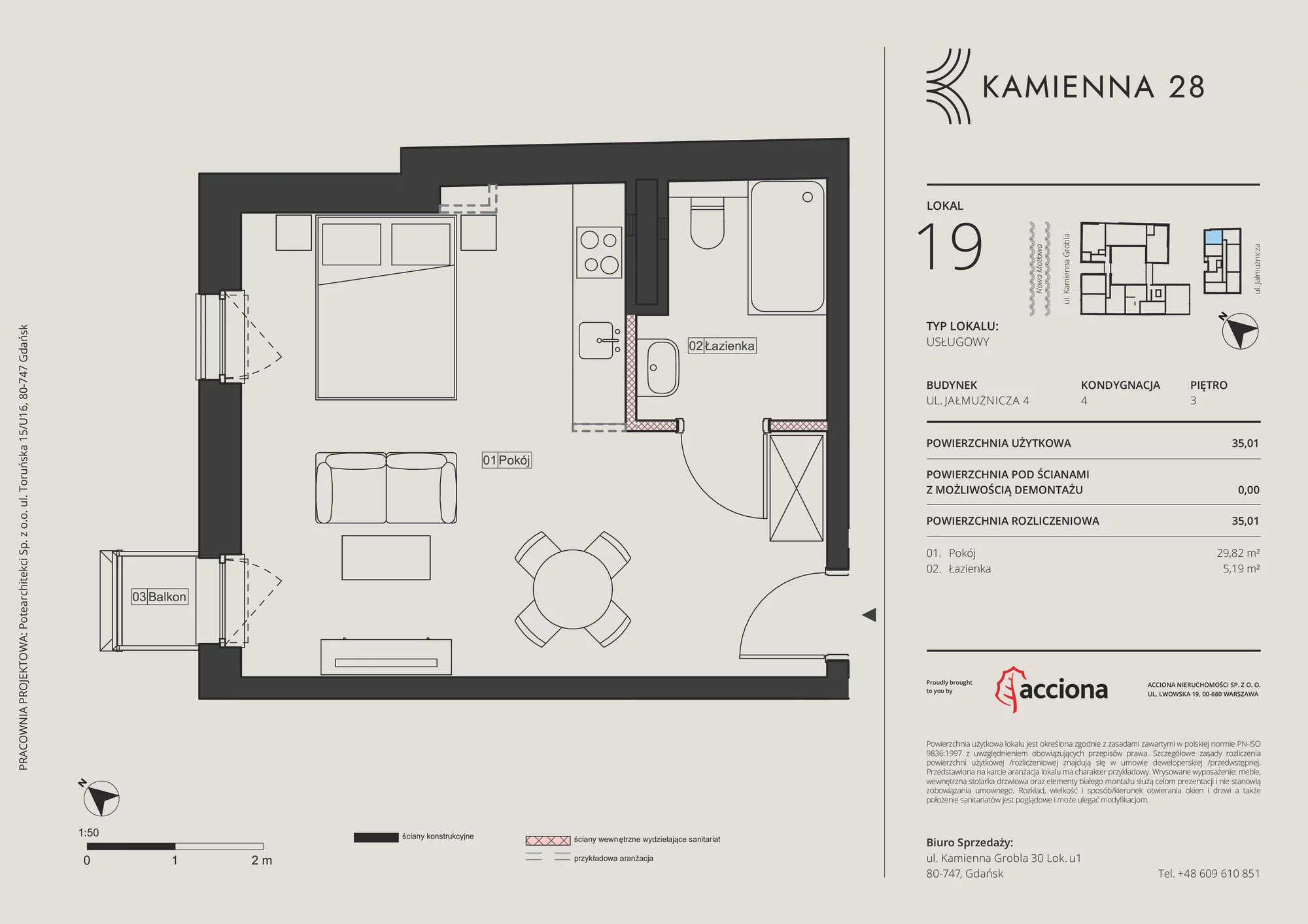 1 pokój, apartament inwestycyjny 35,01 m², piętro 3, oferta nr 4.19, Kamienna 28 - apartamenty inwestycyjne, Gdańsk, Śródmieście, Dolne Miasto, ul. Jałmużnicza 4