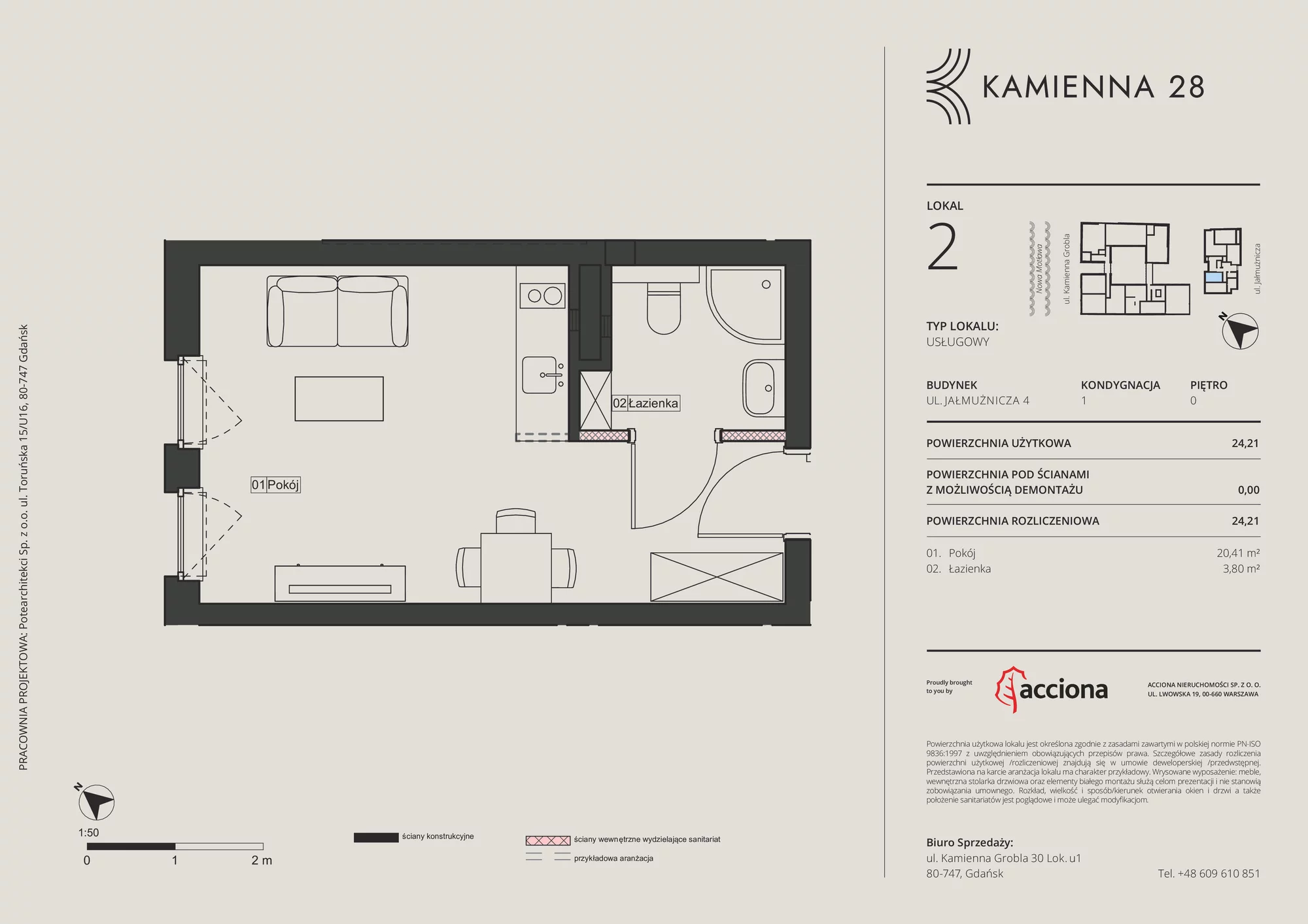 Apartament inwestycyjny 24,21 m², parter, oferta nr 4.2, Kamienna 28 - apartamenty inwestycyjne, Gdańsk, Śródmieście, Dolne Miasto, ul. Jałmużnicza 4