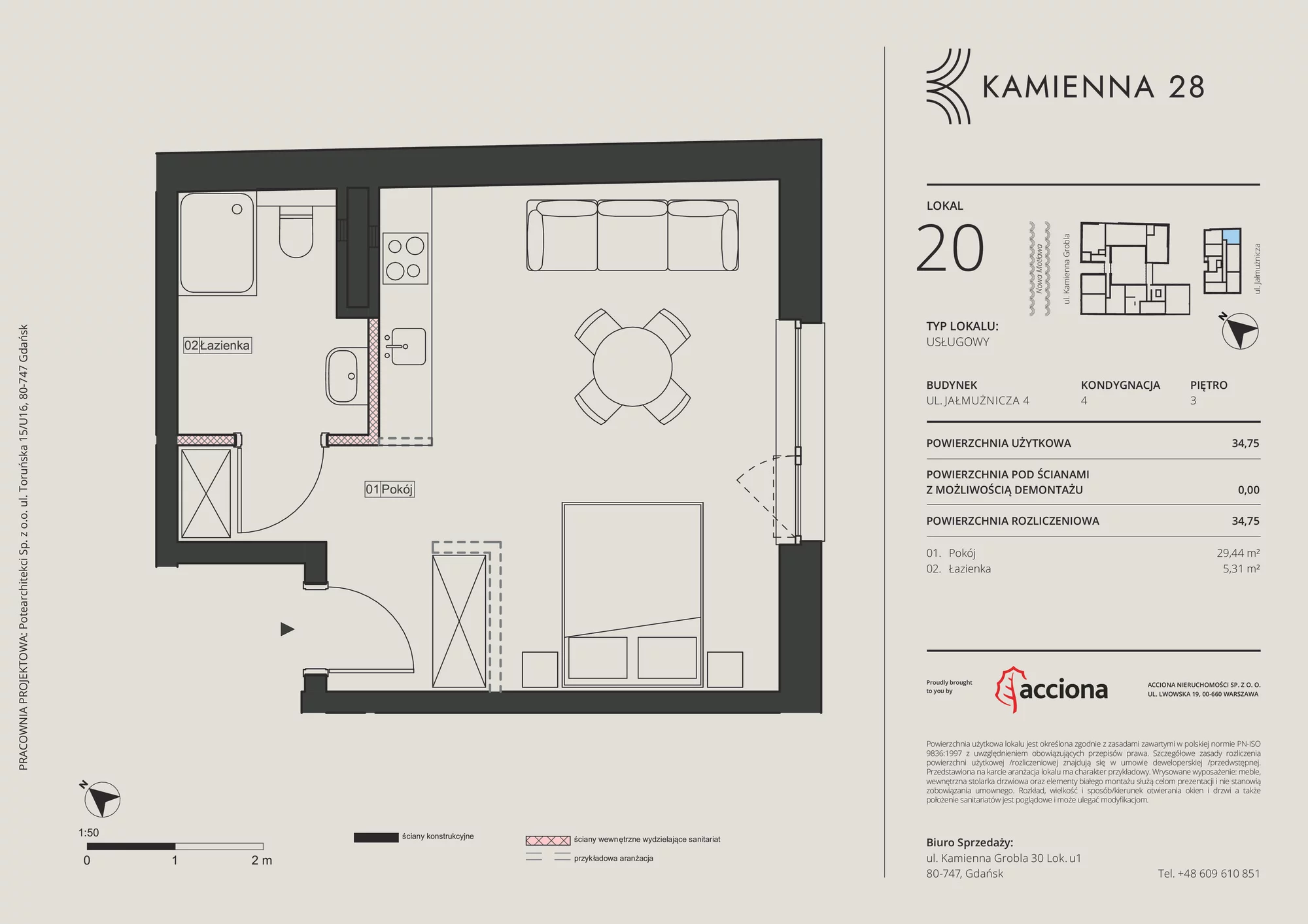 Apartament inwestycyjny 34,75 m², piętro 3, oferta nr 4.20, Kamienna 28 - apartamenty inwestycyjne, Gdańsk, Śródmieście, Dolne Miasto, ul. Jałmużnicza 4