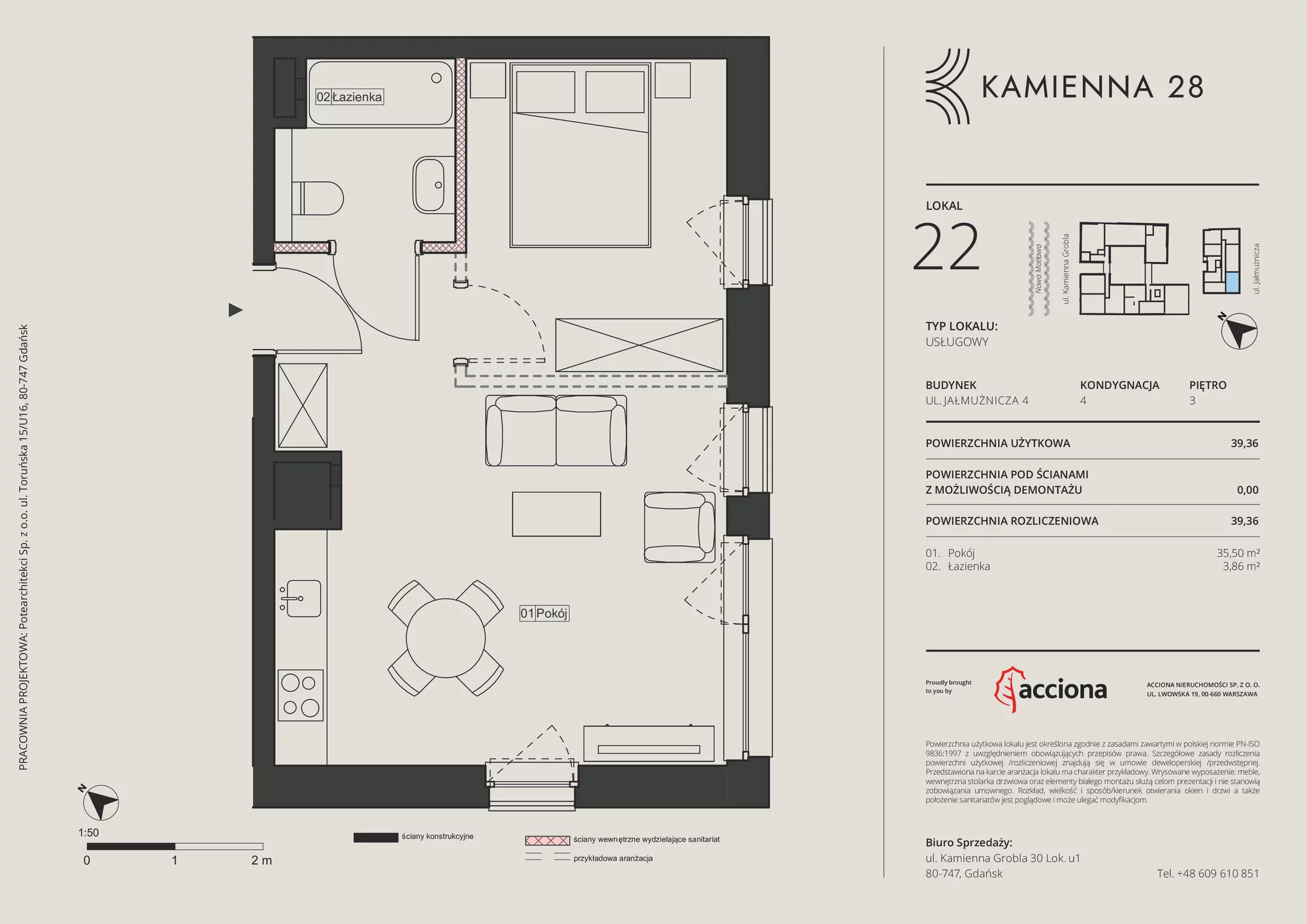 Apartament inwestycyjny 39,36 m², piętro 3, oferta nr 4.22, Kamienna 28 - apartamenty inwestycyjne, Gdańsk, Śródmieście, Dolne Miasto, ul. Jałmużnicza 4