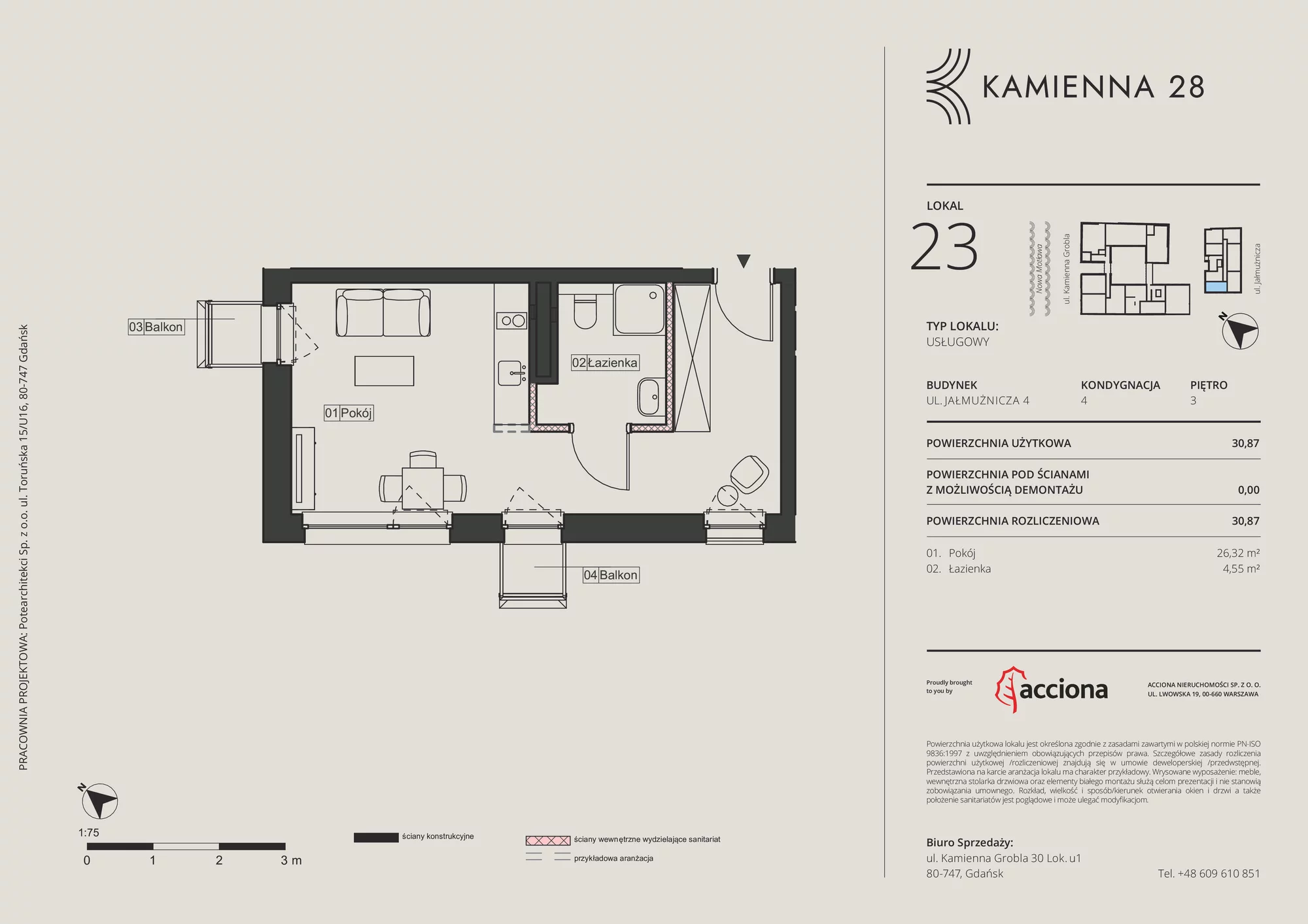 Apartament inwestycyjny 30,87 m², piętro 3, oferta nr 4.23, Kamienna 28 - apartamenty inwestycyjne, Gdańsk, Śródmieście, Dolne Miasto, ul. Jałmużnicza 4