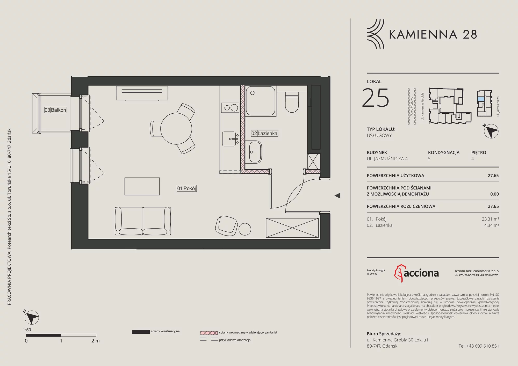 Apartament inwestycyjny 27,65 m², piętro 4, oferta nr 4.25, Kamienna 28 - apartamenty inwestycyjne, Gdańsk, Śródmieście, Dolne Miasto, ul. Jałmużnicza 4