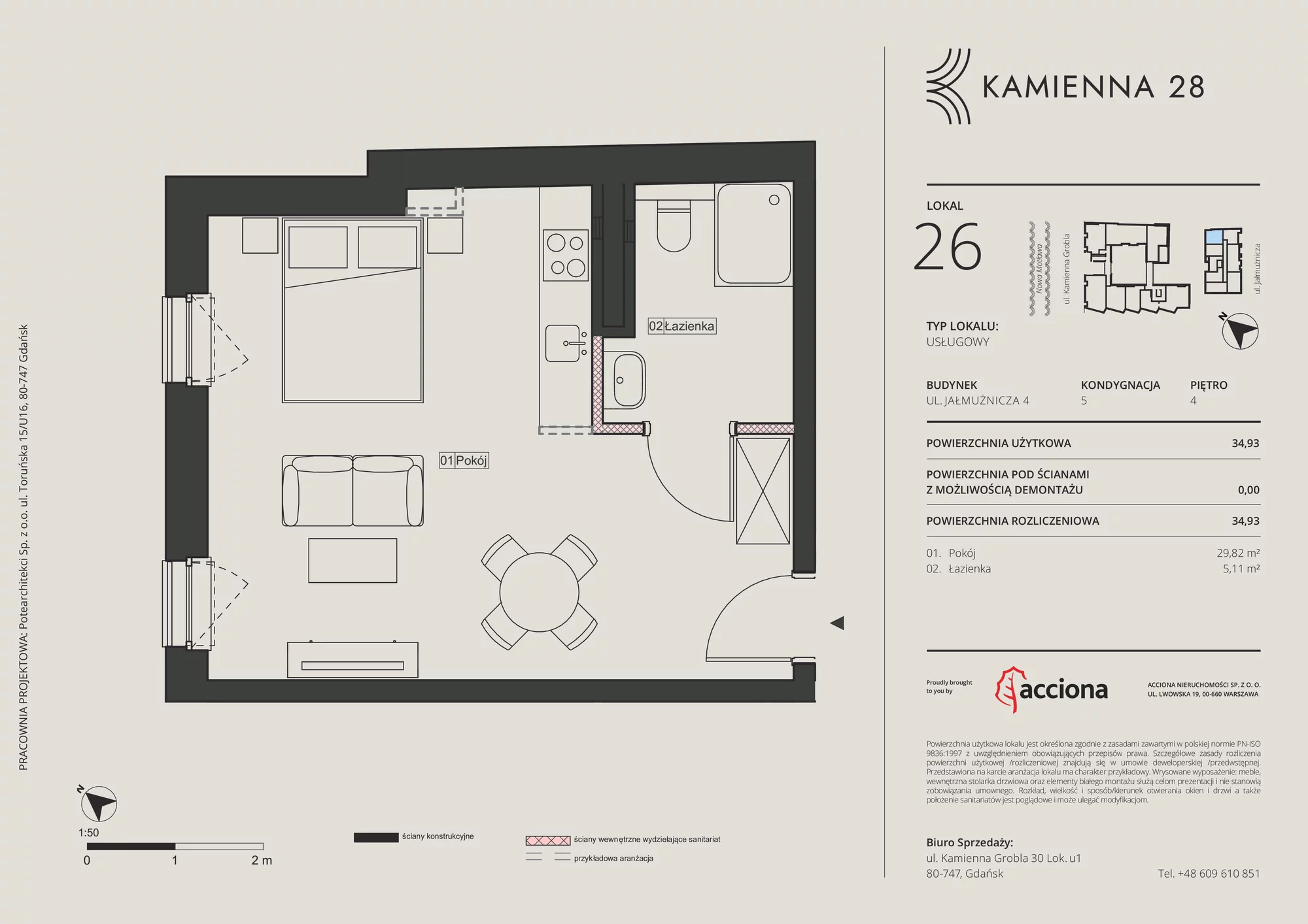 Apartament inwestycyjny 34,93 m², piętro 4, oferta nr 4.26, Kamienna 28 - apartamenty inwestycyjne, Gdańsk, Śródmieście, Dolne Miasto, ul. Jałmużnicza 4