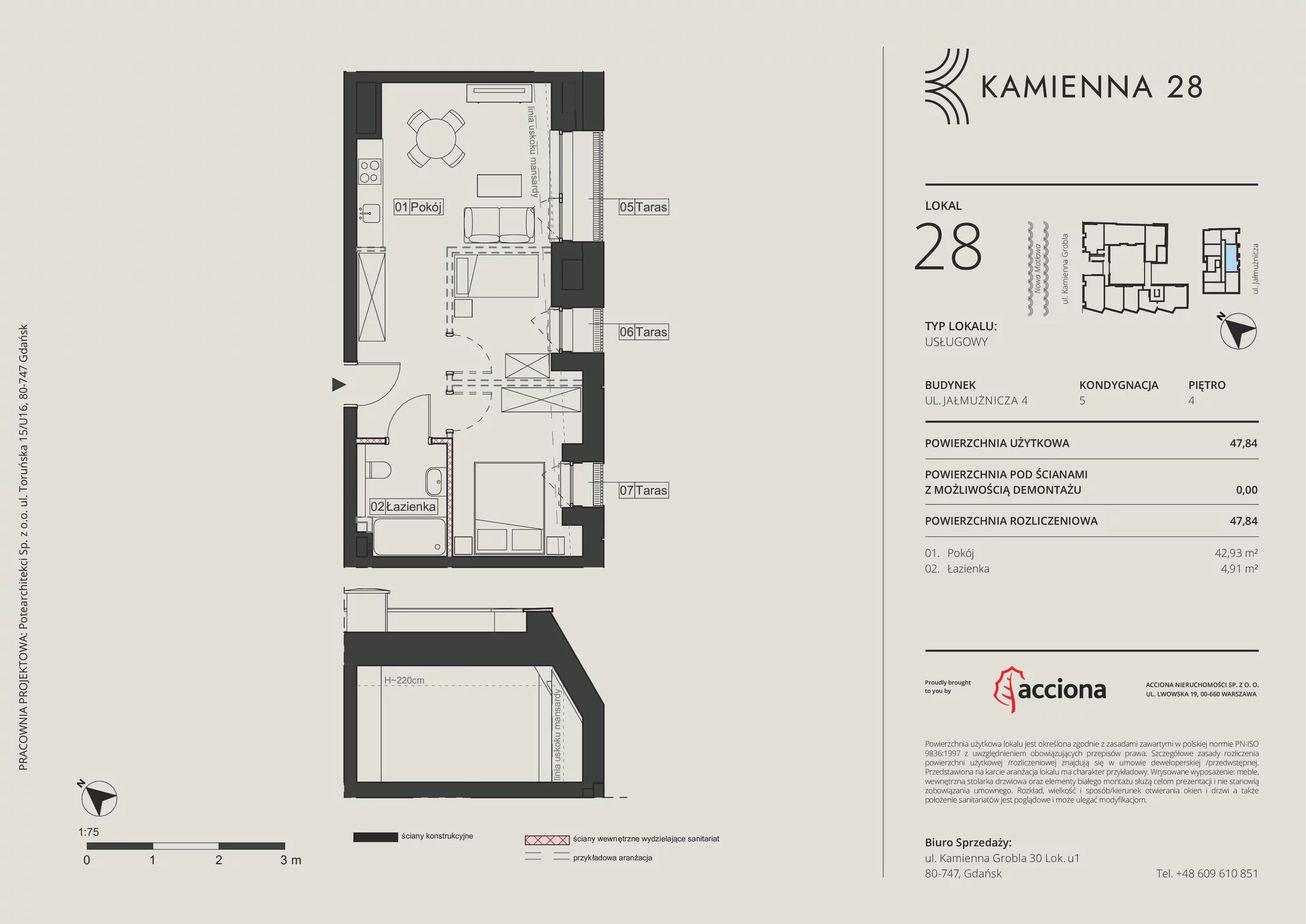 Apartament inwestycyjny 47,84 m², piętro 4, oferta nr 4.28, Kamienna 28 - apartamenty inwestycyjne, Gdańsk, Śródmieście, Dolne Miasto, ul. Jałmużnicza 4