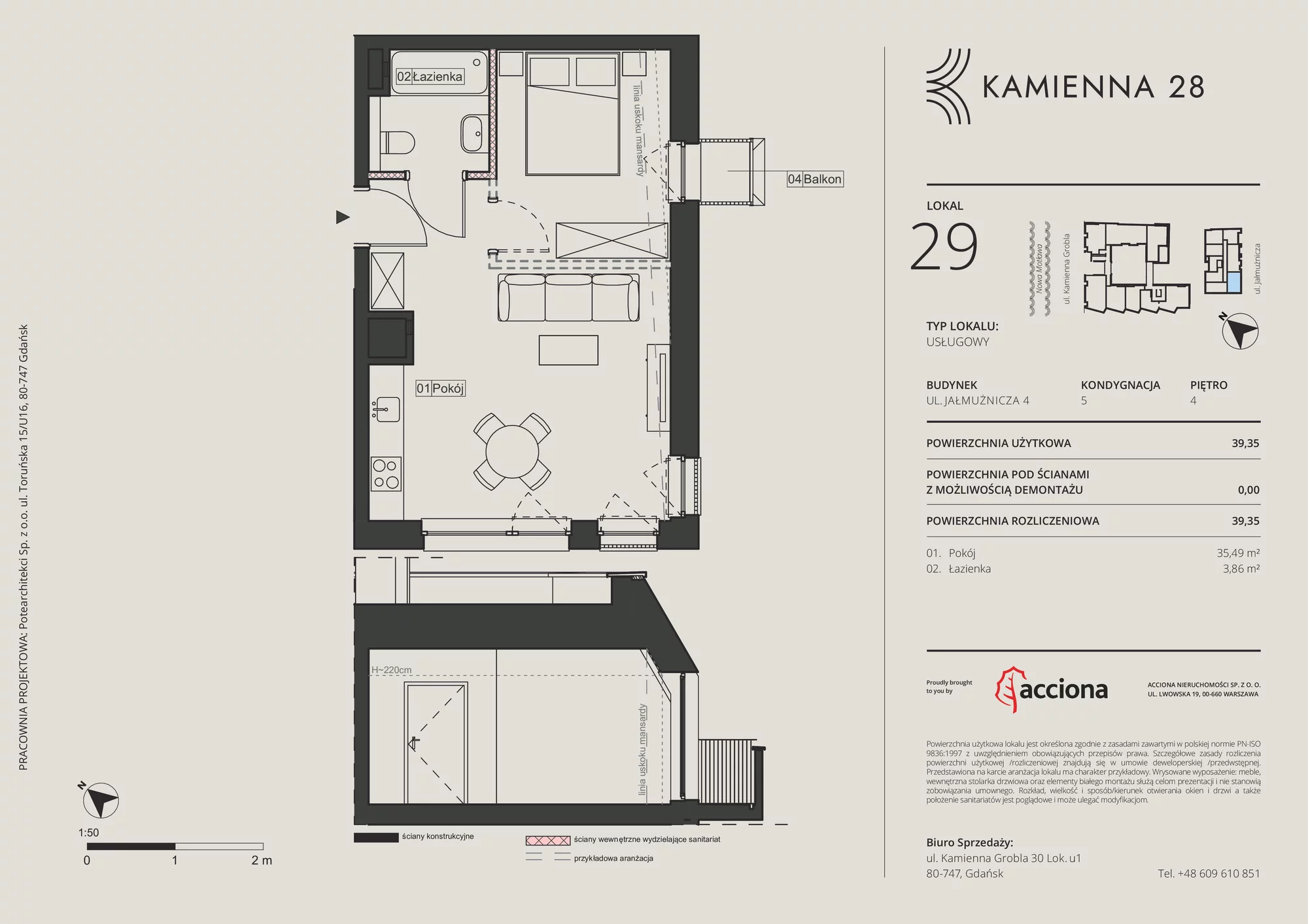 Apartament inwestycyjny 39,35 m², piętro 4, oferta nr 4.29, Kamienna 28 - apartamenty inwestycyjne, Gdańsk, Śródmieście, Dolne Miasto, ul. Jałmużnicza 4