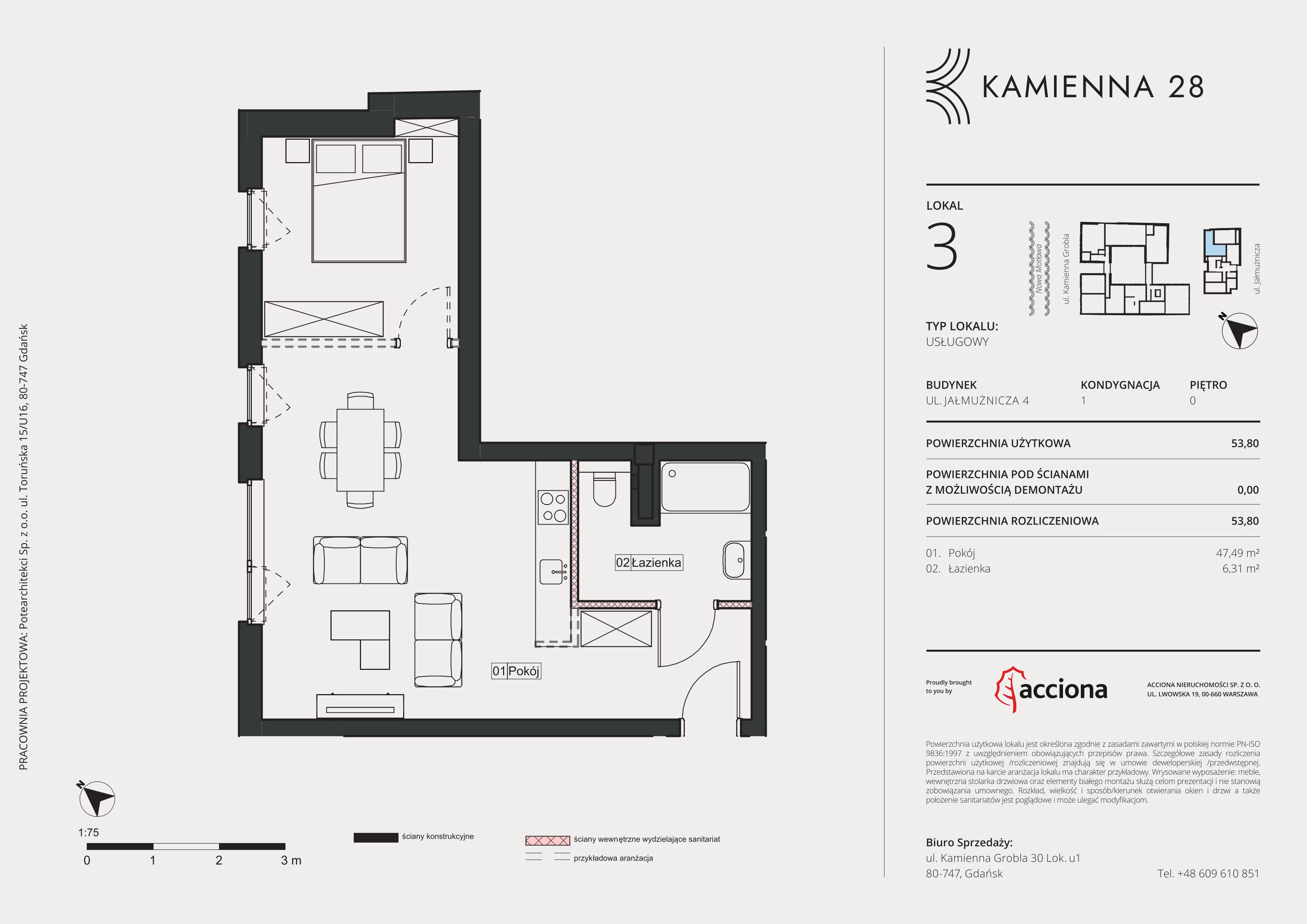 1 pokój, apartament inwestycyjny 53,80 m², parter, oferta nr 4.3, Kamienna 28 - apartamenty inwestycyjne, Gdańsk, Śródmieście, Dolne Miasto, ul. Jałmużnicza 4