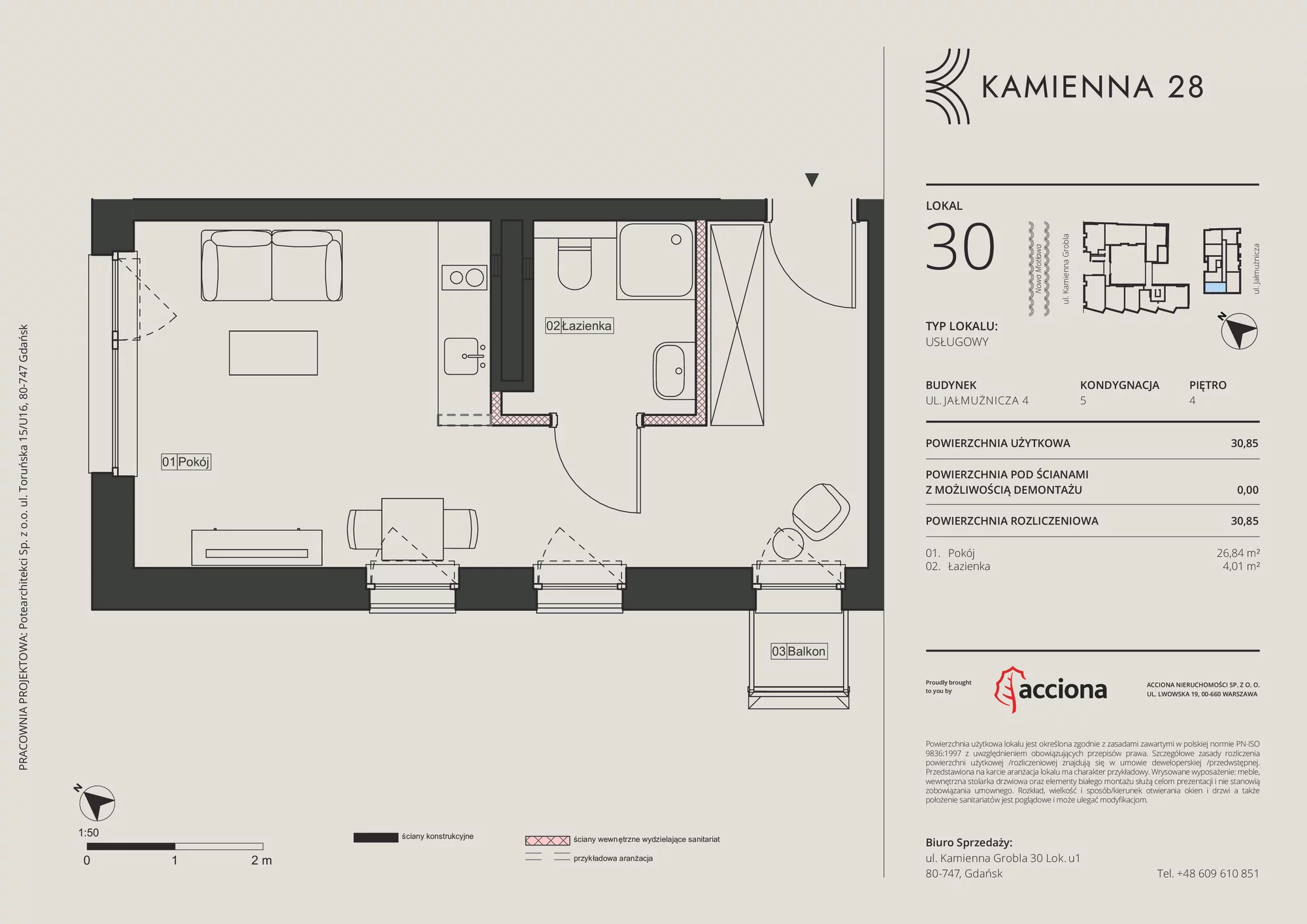 Apartament inwestycyjny 30,85 m², piętro 4, oferta nr 4.30, Kamienna 28 - apartamenty inwestycyjne, Gdańsk, Śródmieście, Dolne Miasto, ul. Jałmużnicza 4