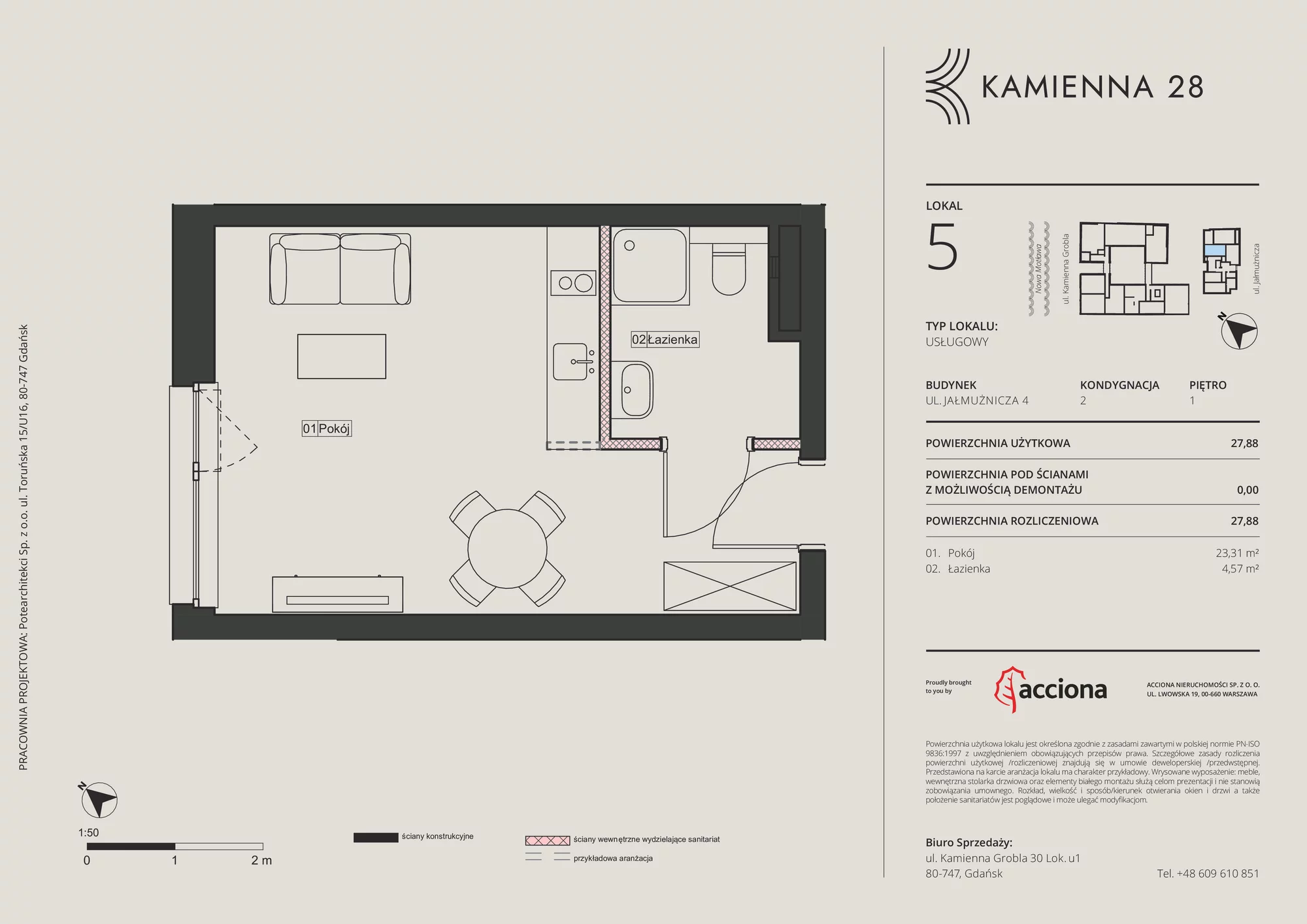Apartament inwestycyjny 27,88 m², piętro 1, oferta nr 4.5, Kamienna 28 - apartamenty inwestycyjne, Gdańsk, Śródmieście, Dolne Miasto, ul. Jałmużnicza 4