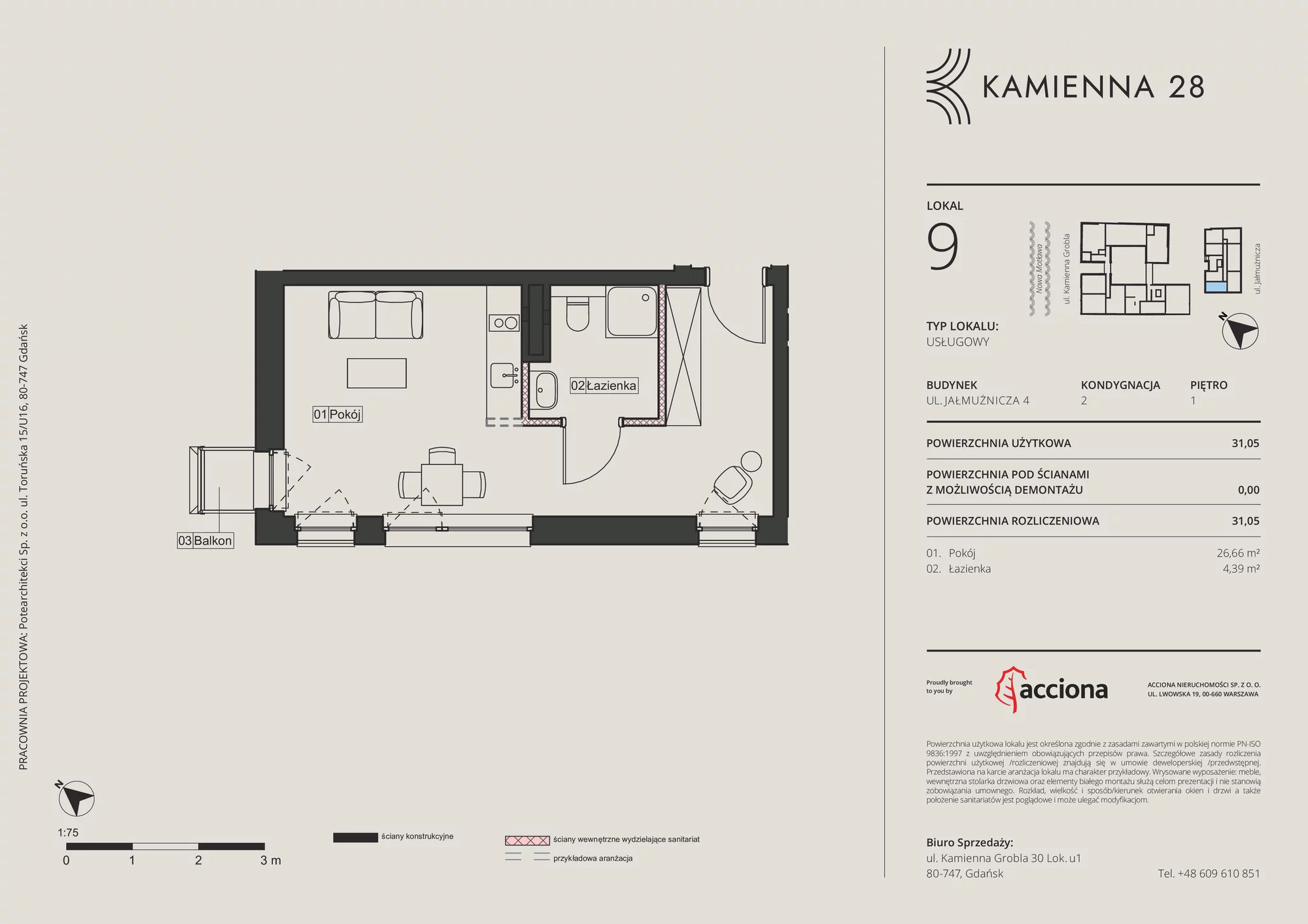 Apartament inwestycyjny 31,05 m², piętro 1, oferta nr 4.9, Kamienna 28 - apartamenty inwestycyjne, Gdańsk, Śródmieście, Dolne Miasto, ul. Jałmużnicza 4