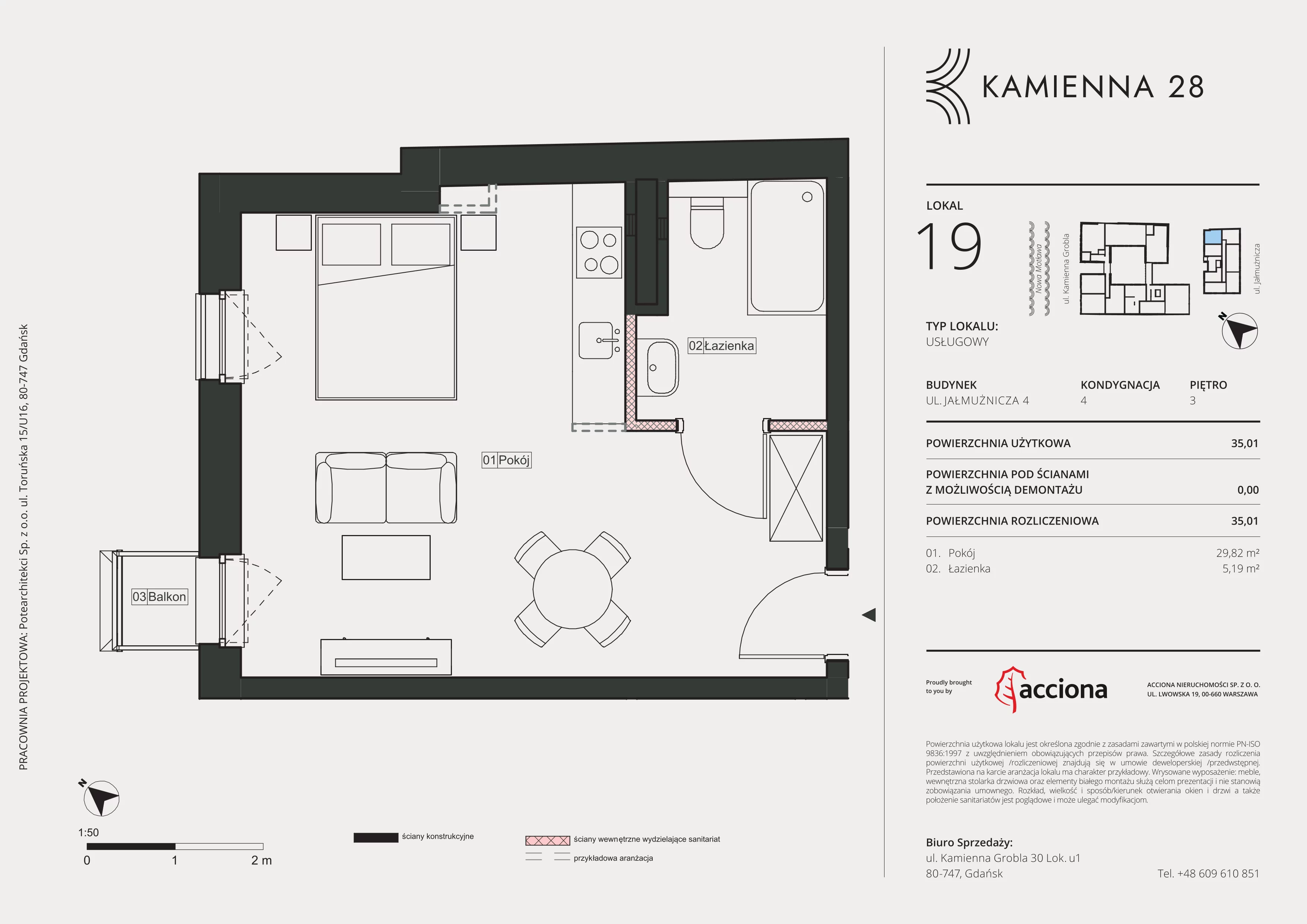 1 pokój, apartament inwestycyjny 35,01 m², piętro 3, oferta nr 4.19, Kamienna 28 - apartamenty inwestycyjne, Gdańsk, Śródmieście, Dolne Miasto, ul. Jałmużnicza 4
