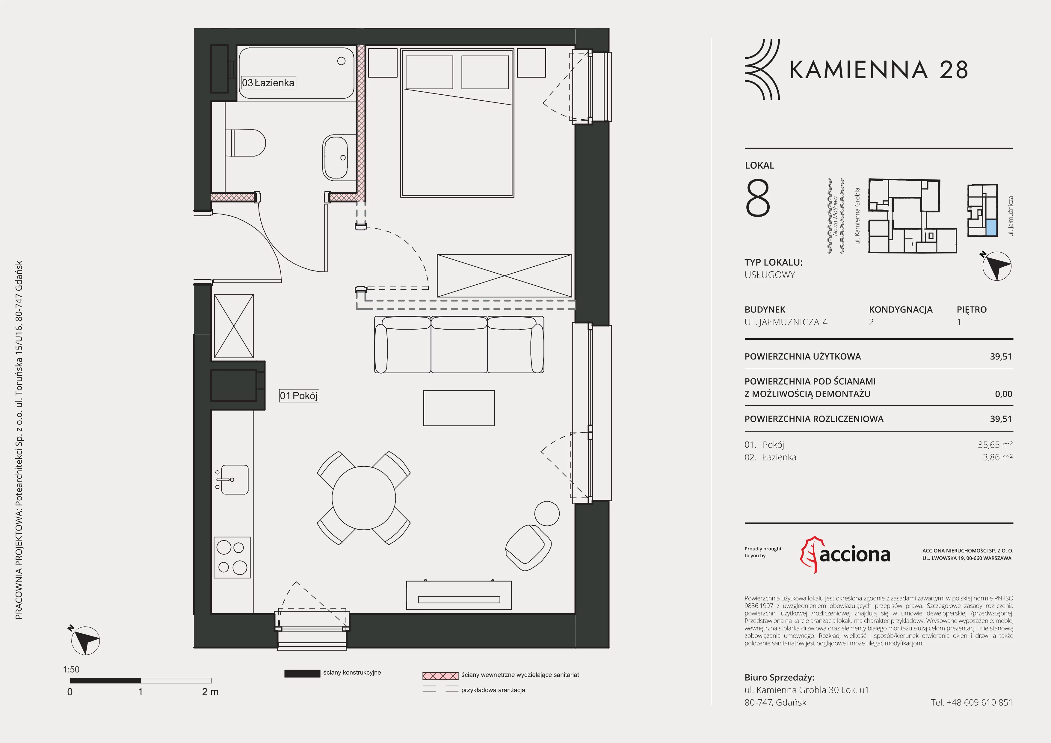 1 pokój, apartament inwestycyjny 39,51 m², piętro 1, oferta nr 4.8, Kamienna 28 - apartamenty inwestycyjne, Gdańsk, Śródmieście, Dolne Miasto, ul. Jałmużnicza 4