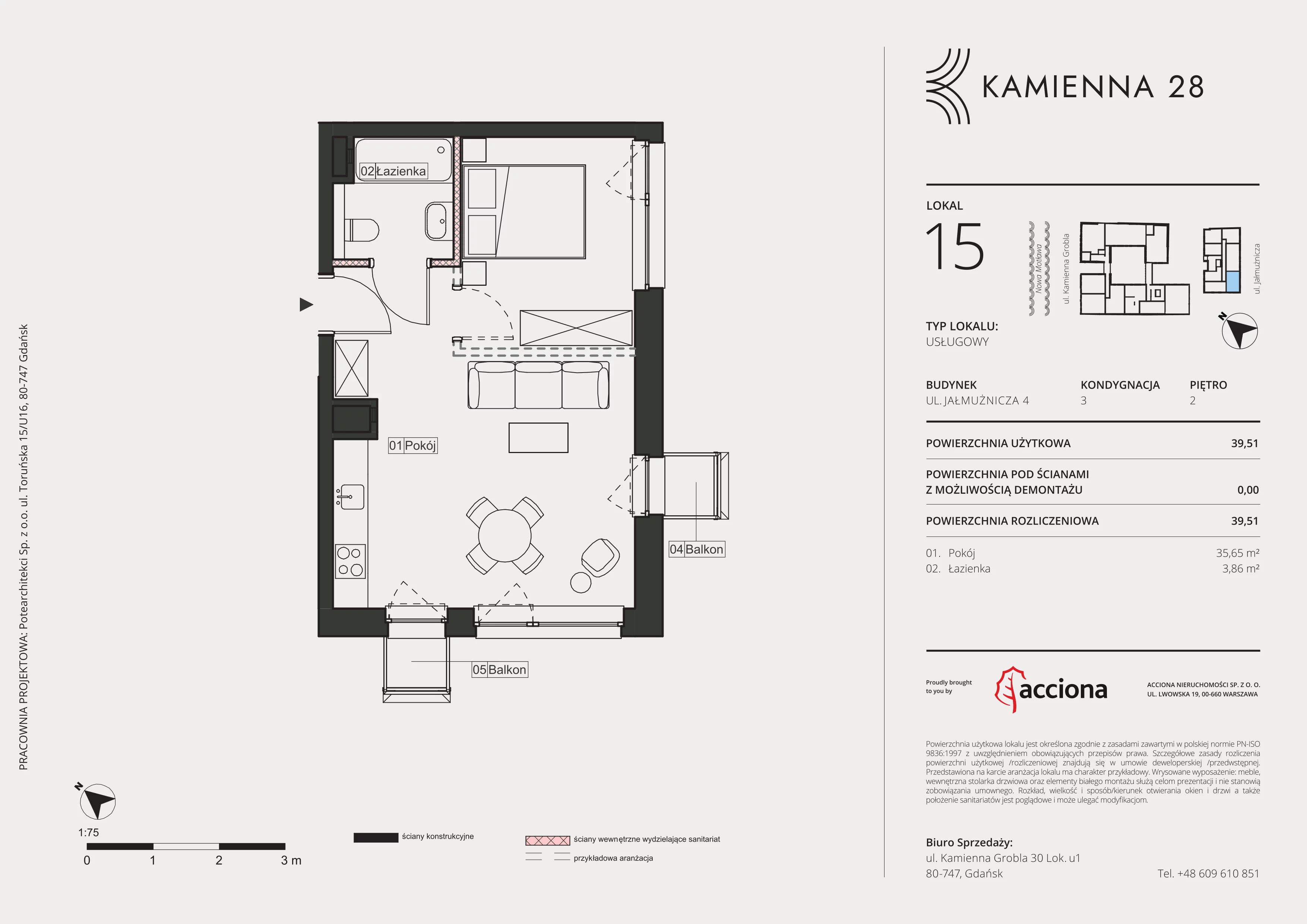 1 pokój, apartament inwestycyjny 39,51 m², piętro 2, oferta nr 4.15, Kamienna 28 - apartamenty inwestycyjne, Gdańsk, Śródmieście, Dolne Miasto, ul. Jałmużnicza 4