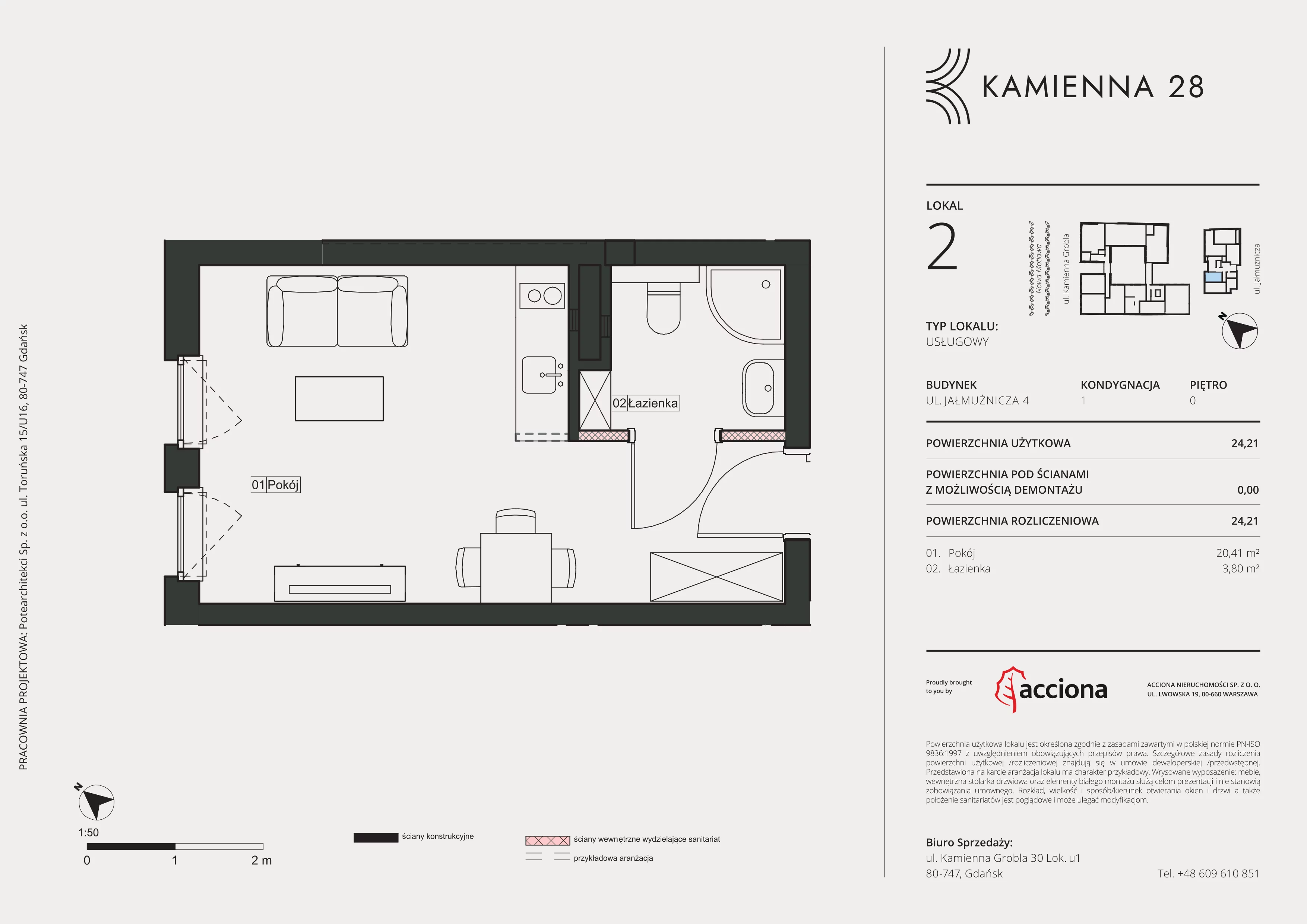 1 pokój, apartament inwestycyjny 24,21 m², parter, oferta nr 4.2, Kamienna 28 - apartamenty inwestycyjne, Gdańsk, Śródmieście, Dolne Miasto, ul. Jałmużnicza 4