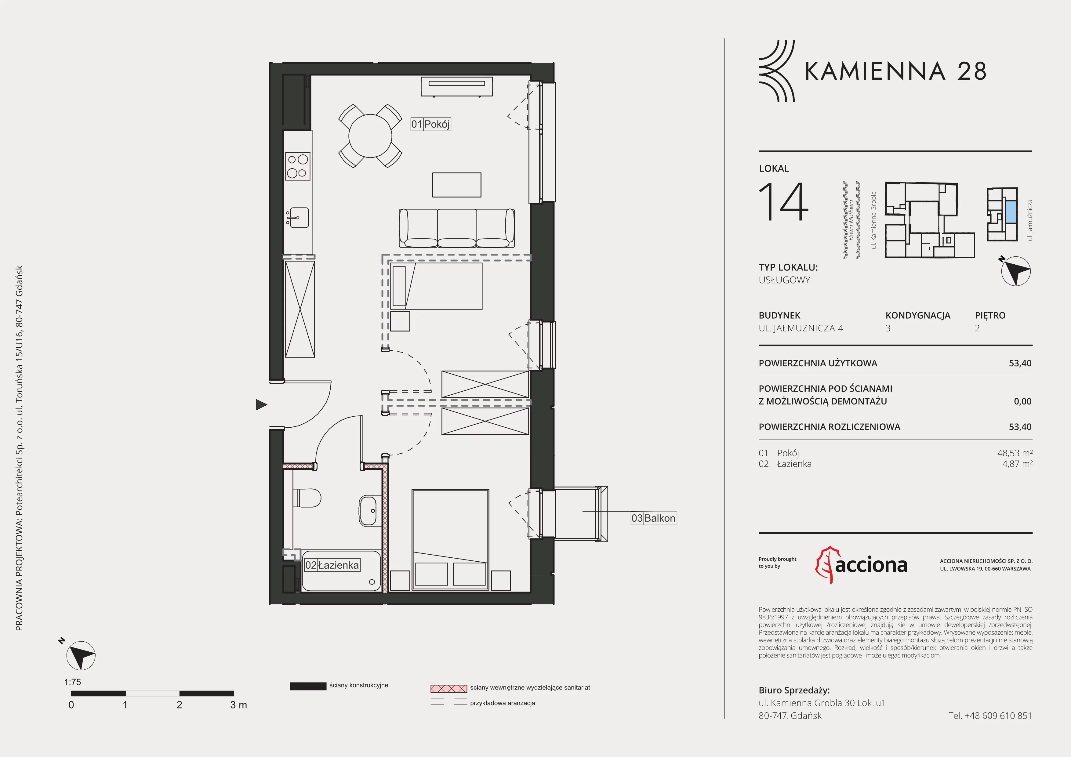 1 pokój, apartament inwestycyjny 53,40 m², piętro 2, oferta nr 4.14, Kamienna 28 - apartamenty inwestycyjne, Gdańsk, Śródmieście, Dolne Miasto, ul. Jałmużnicza 4