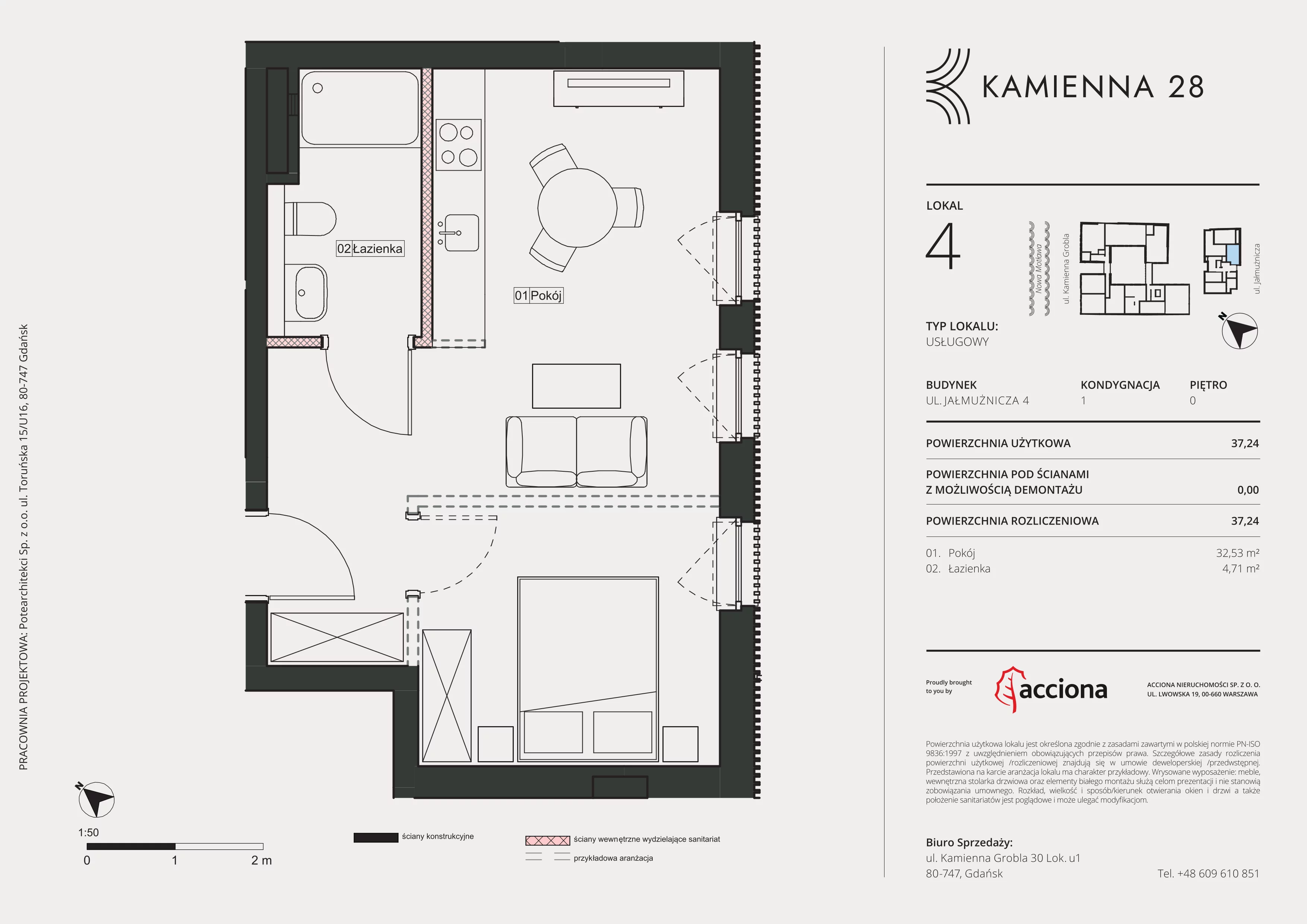 1 pokój, apartament inwestycyjny 37,24 m², parter, oferta nr 4.4, Kamienna 28 - apartamenty inwestycyjne, Gdańsk, Śródmieście, Dolne Miasto, ul. Jałmużnicza 4