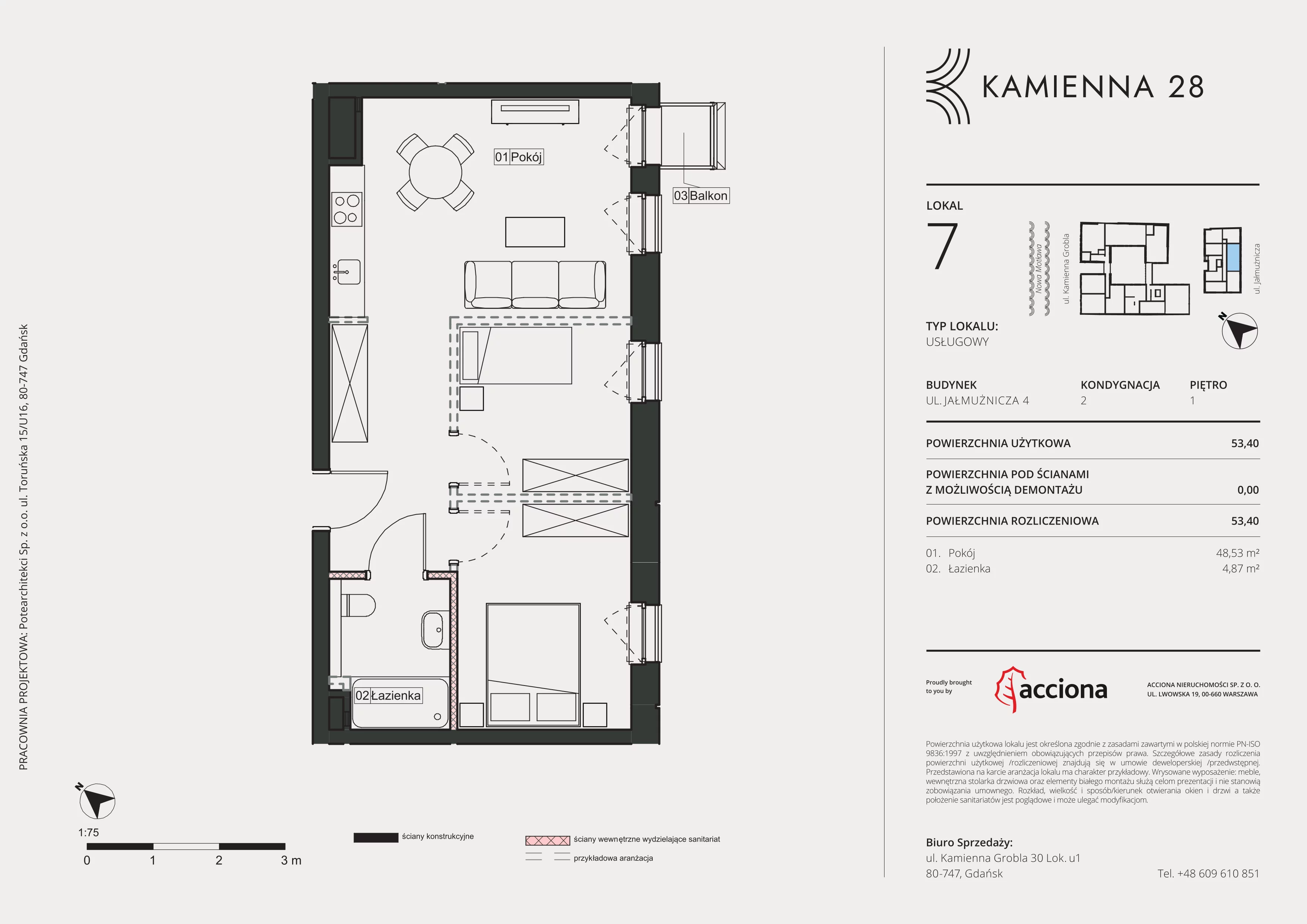 1 pokój, apartament inwestycyjny 53,40 m², piętro 1, oferta nr 4.7, Kamienna 28 - apartamenty inwestycyjne, Gdańsk, Śródmieście, Dolne Miasto, ul. Jałmużnicza 4