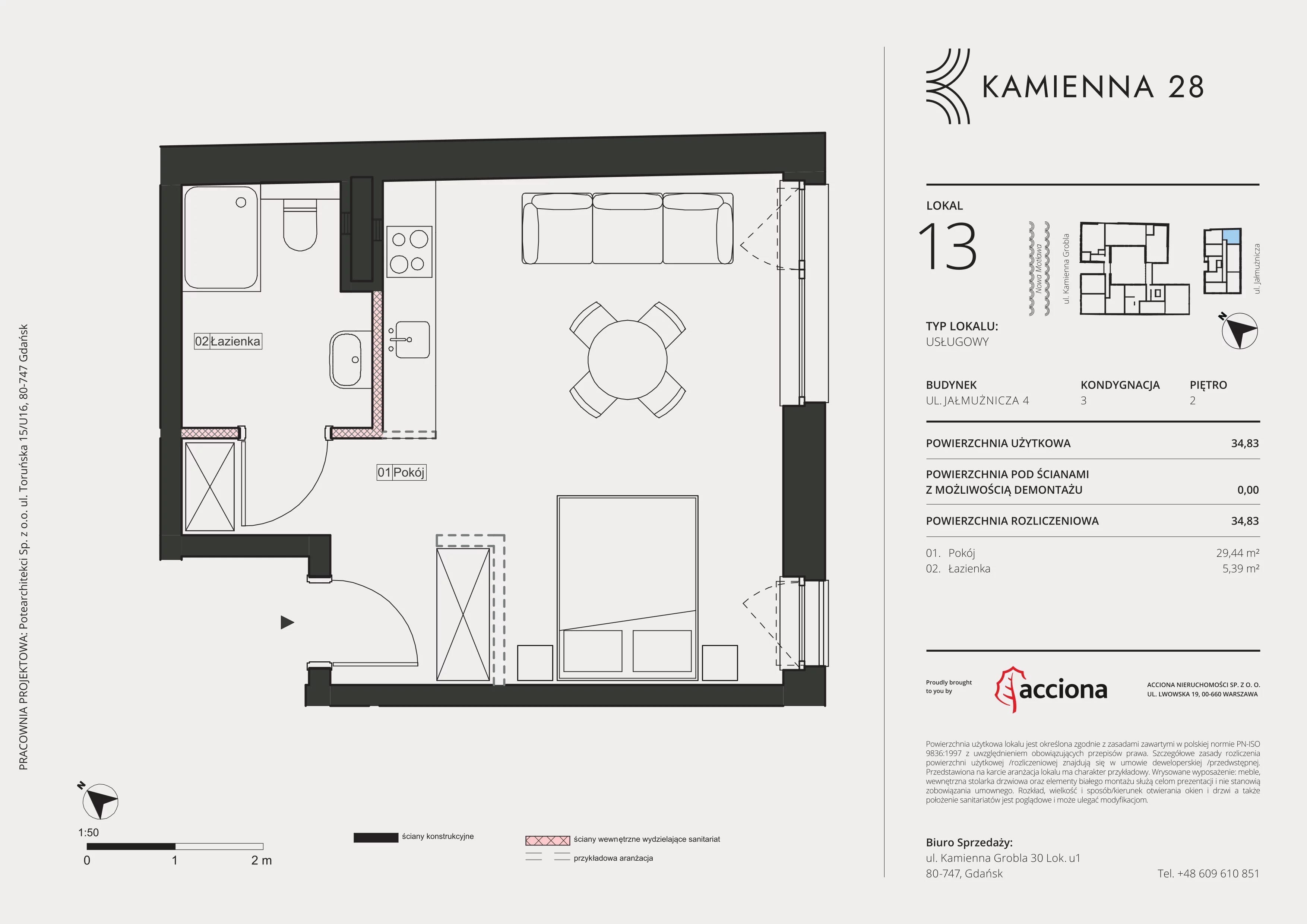 1 pokój, apartament inwestycyjny 34,83 m², piętro 2, oferta nr 4.13, Kamienna 28 - apartamenty inwestycyjne, Gdańsk, Śródmieście, Dolne Miasto, ul. Jałmużnicza 4