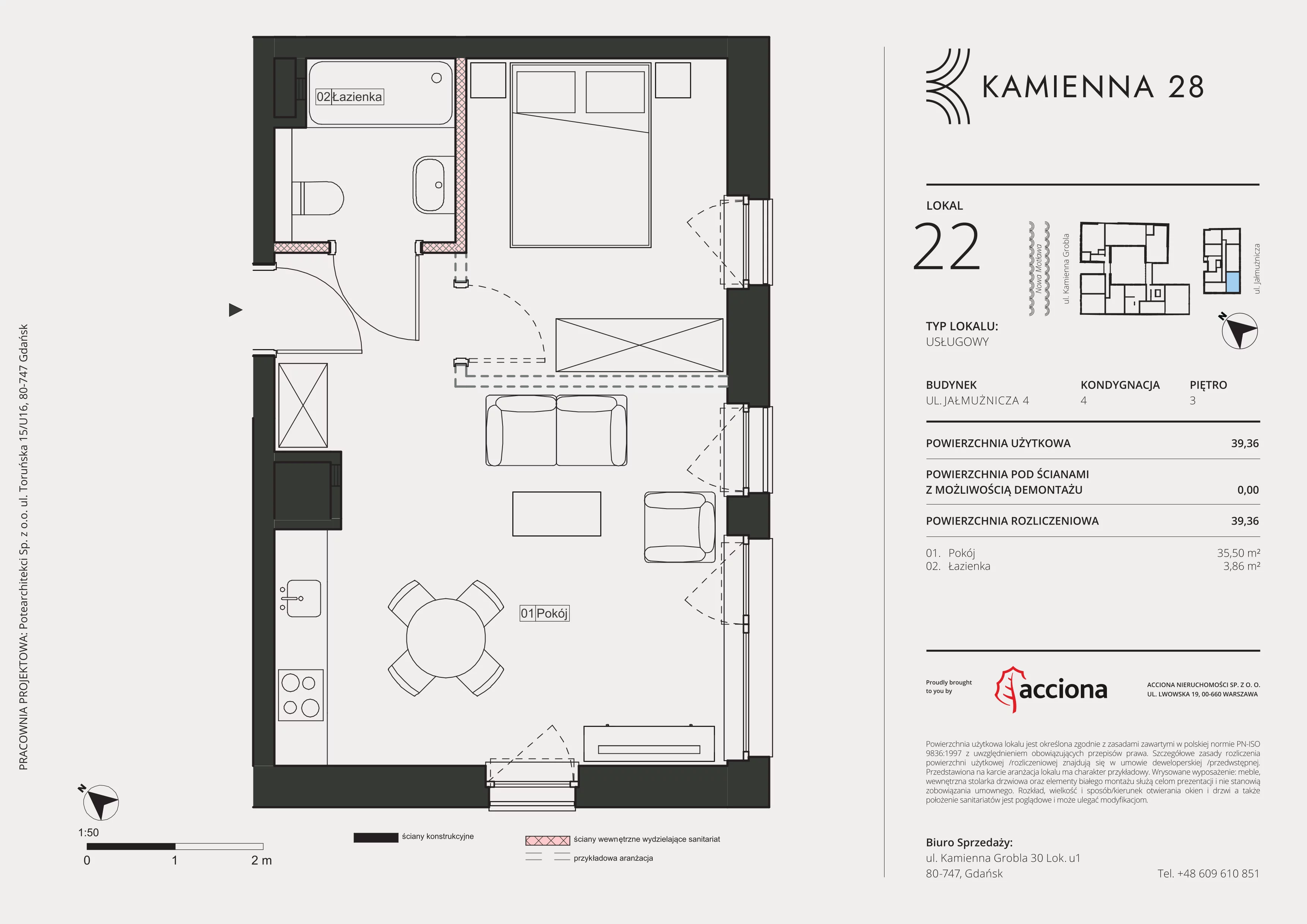1 pokój, apartament inwestycyjny 39,36 m², piętro 3, oferta nr 4.22, Kamienna 28 - apartamenty inwestycyjne, Gdańsk, Śródmieście, Dolne Miasto, ul. Jałmużnicza 4